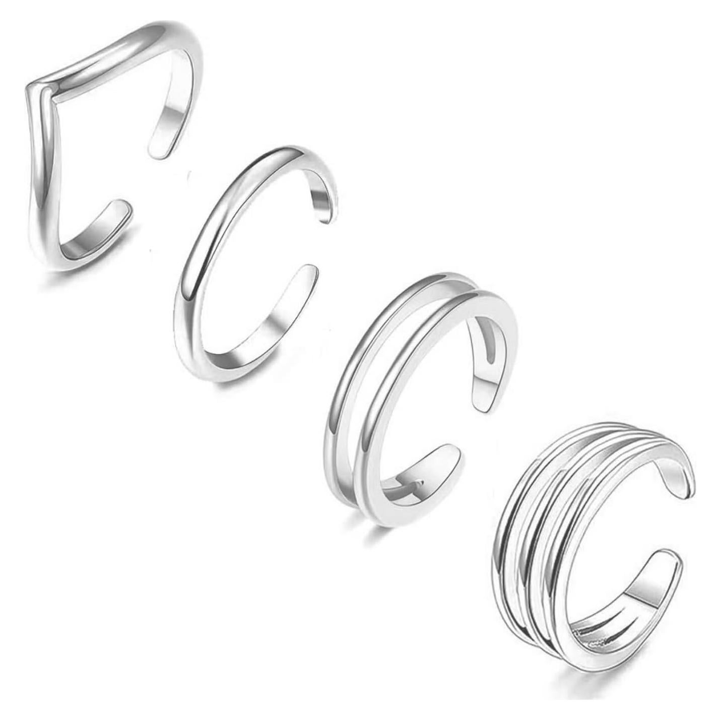 Ritach 925 Sterling Silver Plated Minimalist Toe Rings Set 14K Gold Plated Simple Open Adjustable Band Toe Rings for Women Beach Foot Jewelry for Summer