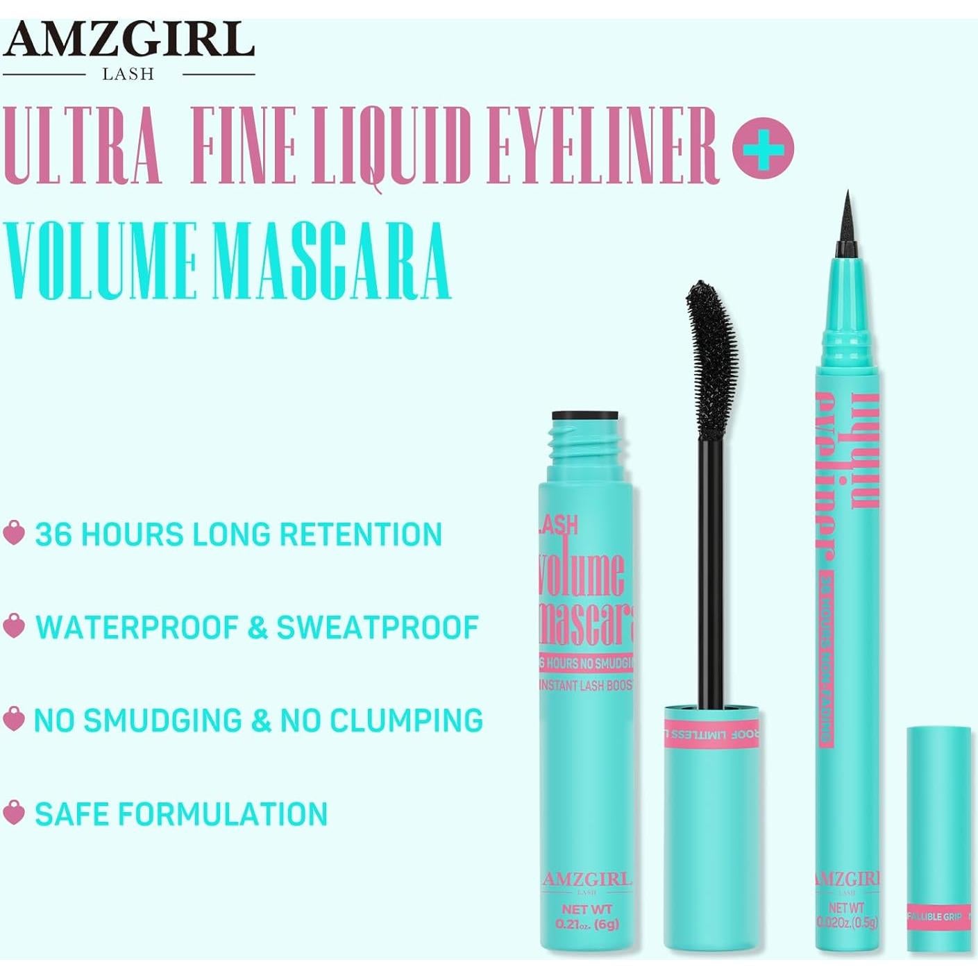 Set de Maquillaje Ojos AMZGlRL con Máscara y Delineador