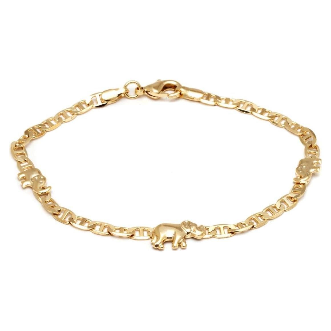 Pulsera de Tobillo Barzel Elefante Oro 18K Mujeres 25.4cm