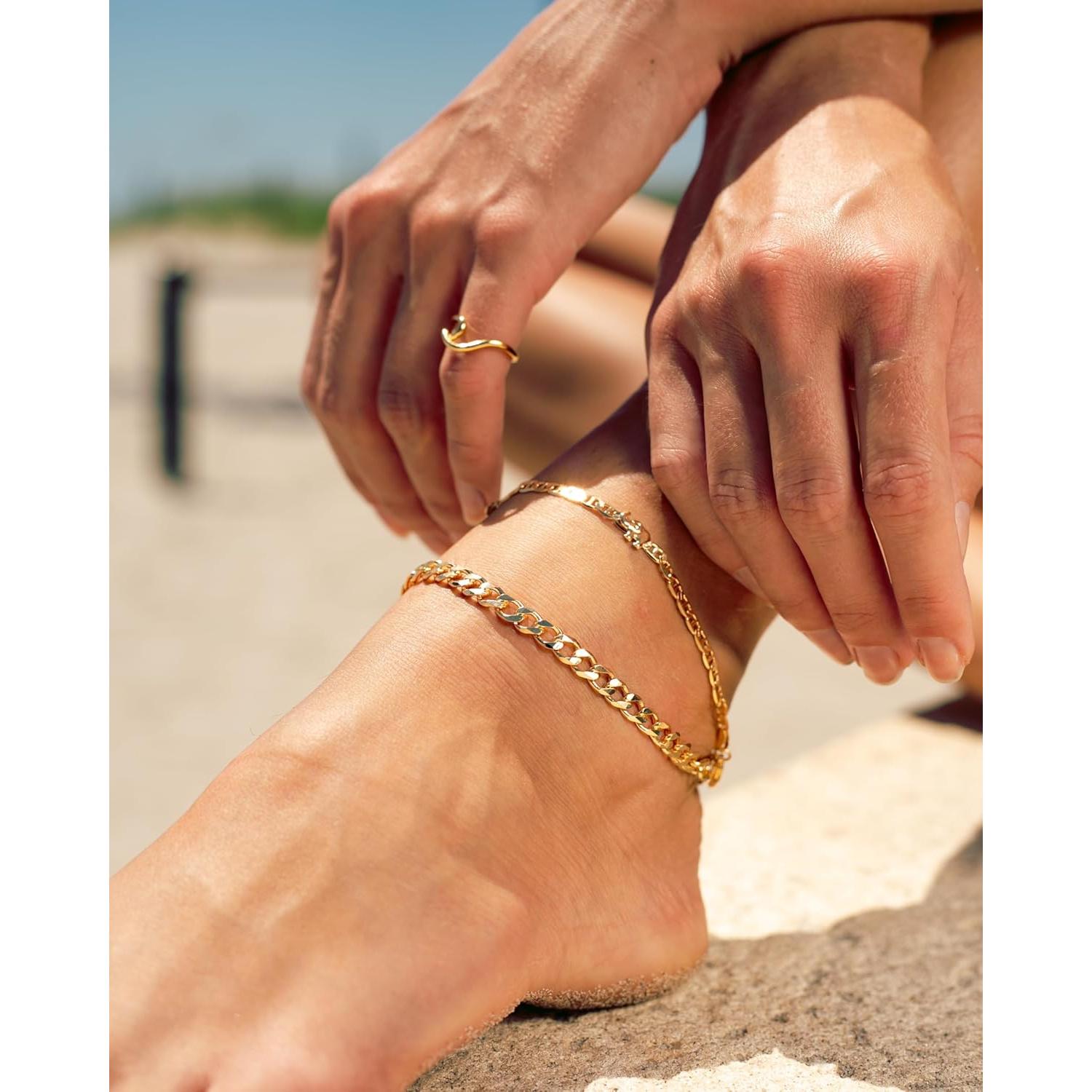 Pulsera de Tobillo Barzel Elefante Oro 18K Mujeres 25.4cm