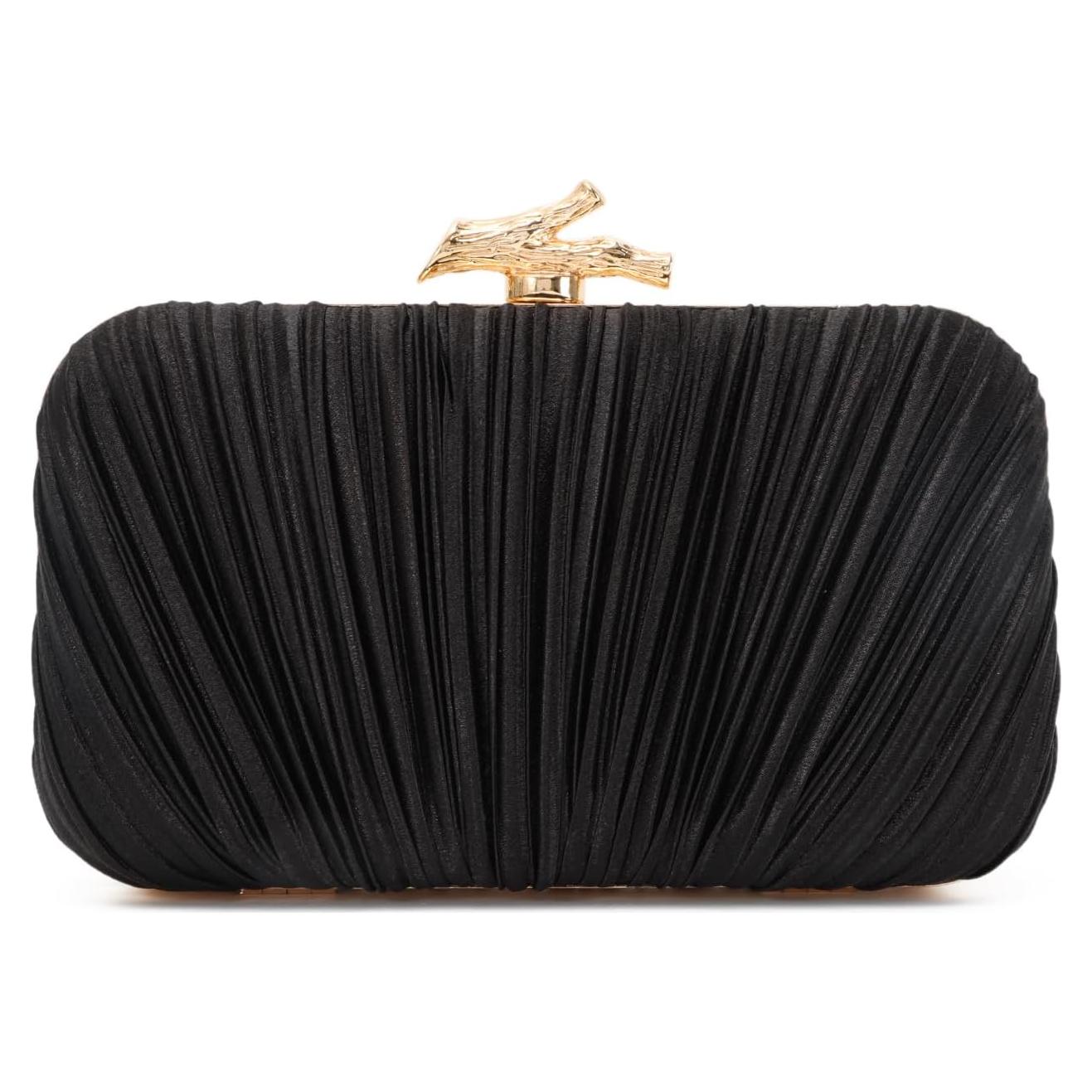 Bolso de Mano Freie Liebe Negro Plisado para Noche 19x9cm