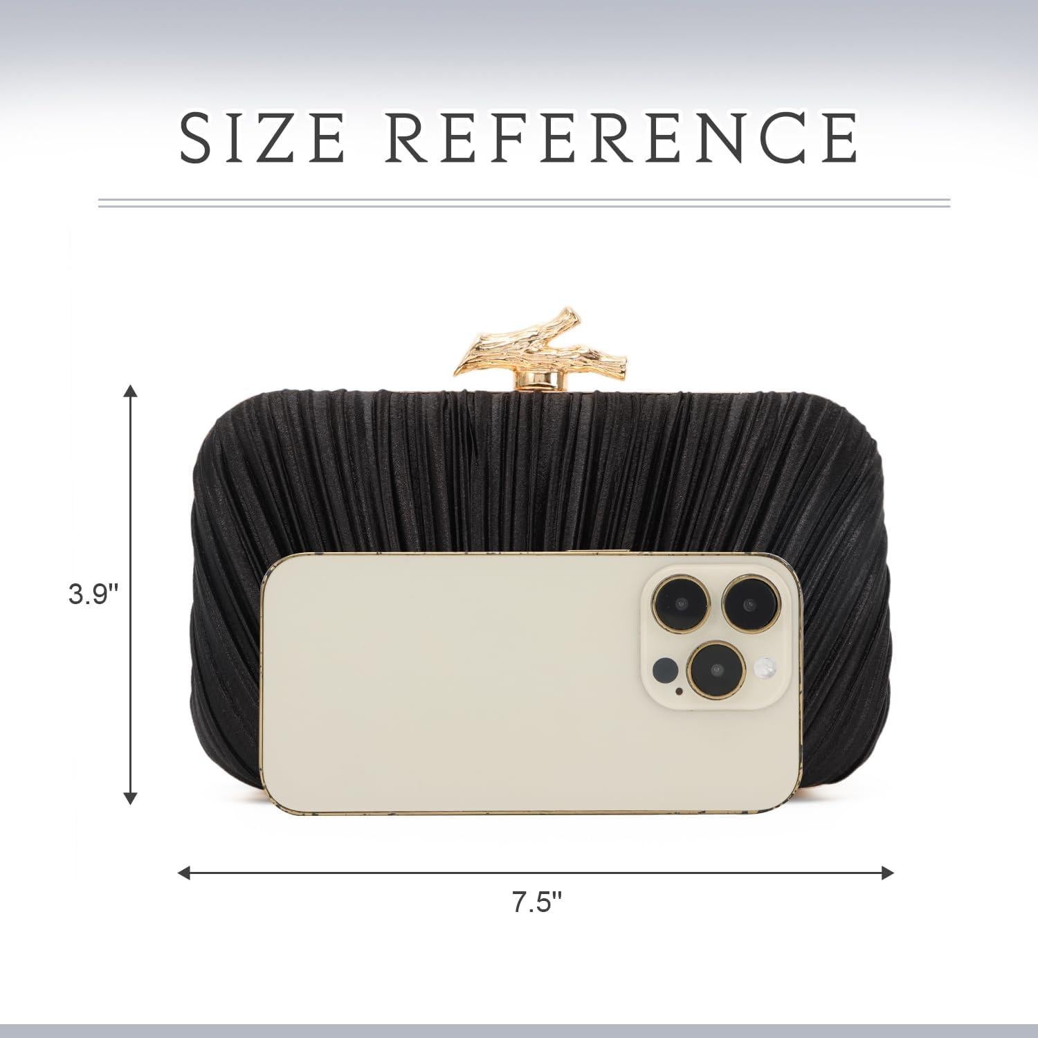 Bolso de Mano Freie Liebe Negro Plisado para Noche 19x9cm