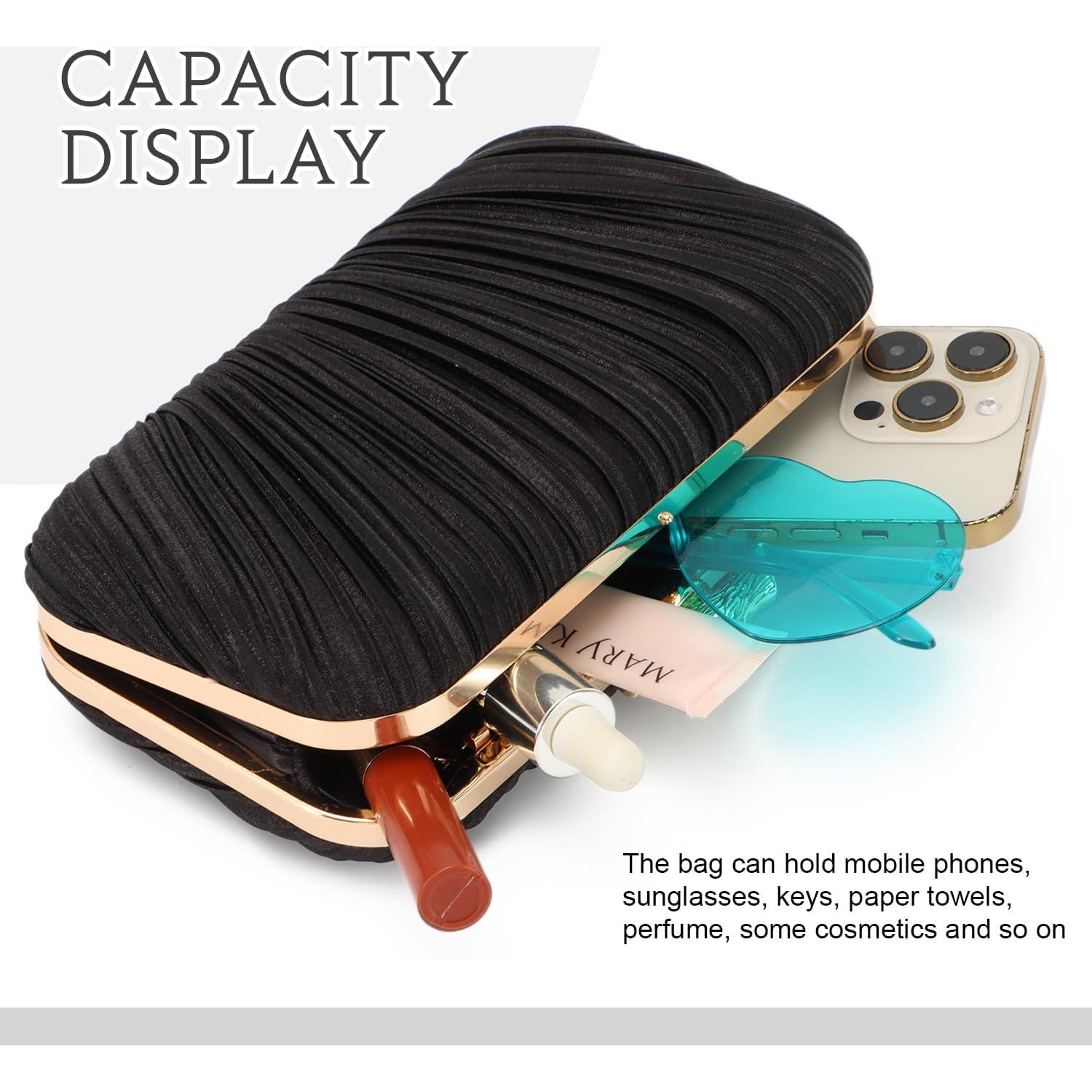 Bolso de Mano Freie Liebe Negro Plisado para Noche 19x9cm