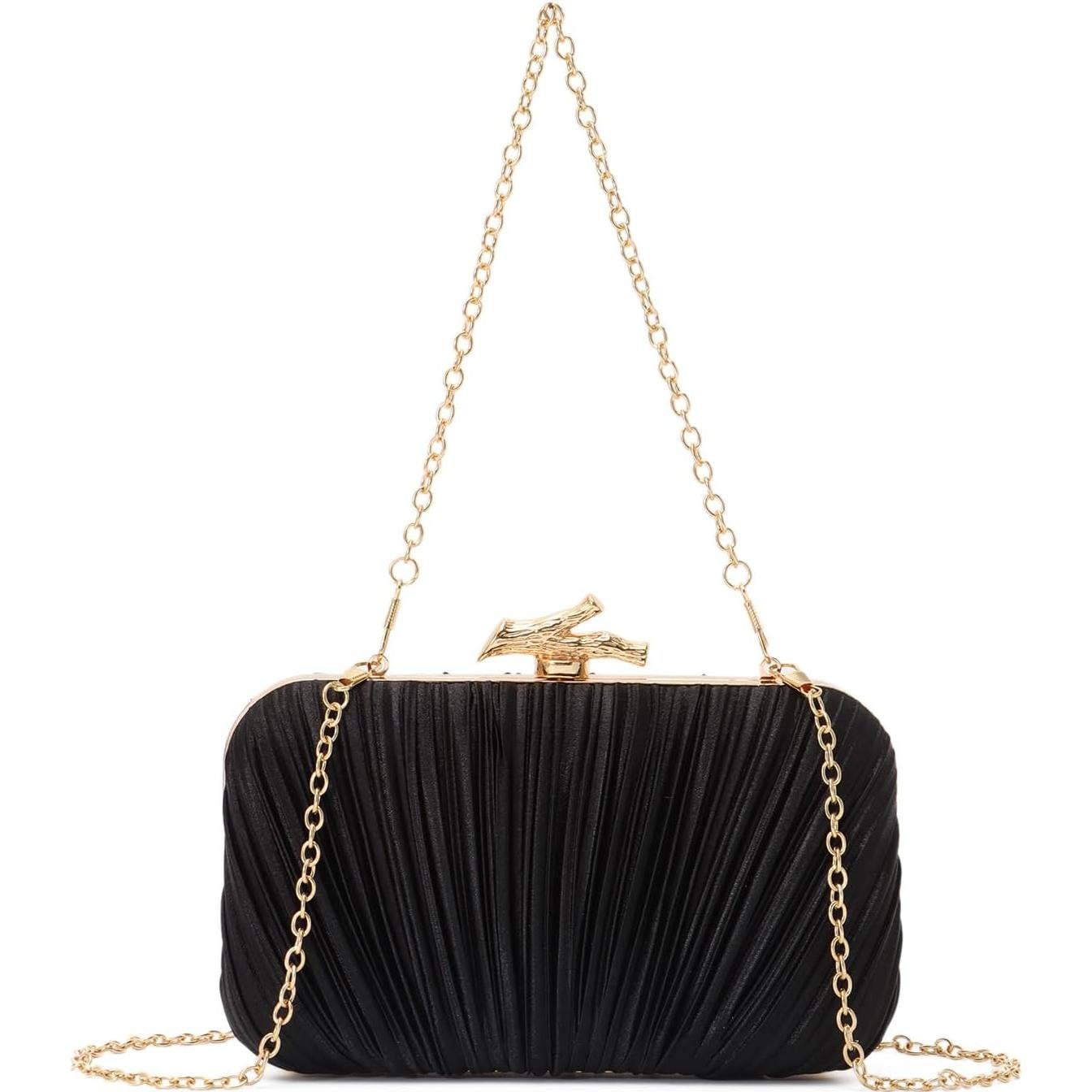 Bolso de Mano Freie Liebe Negro Plisado para Noche 19x9cm