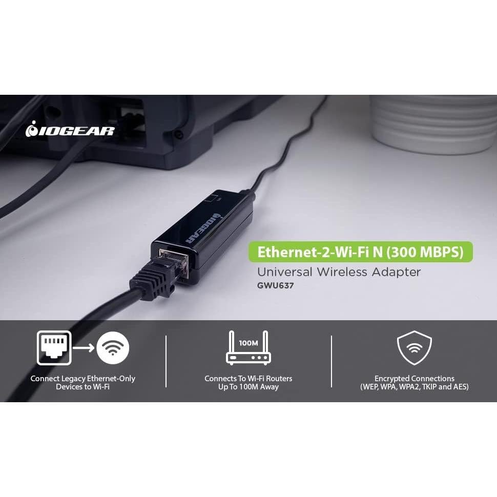 Adaptador Ethernet a Wi-Fi IOGEAR GWU637 300Mbps 2.4GHz