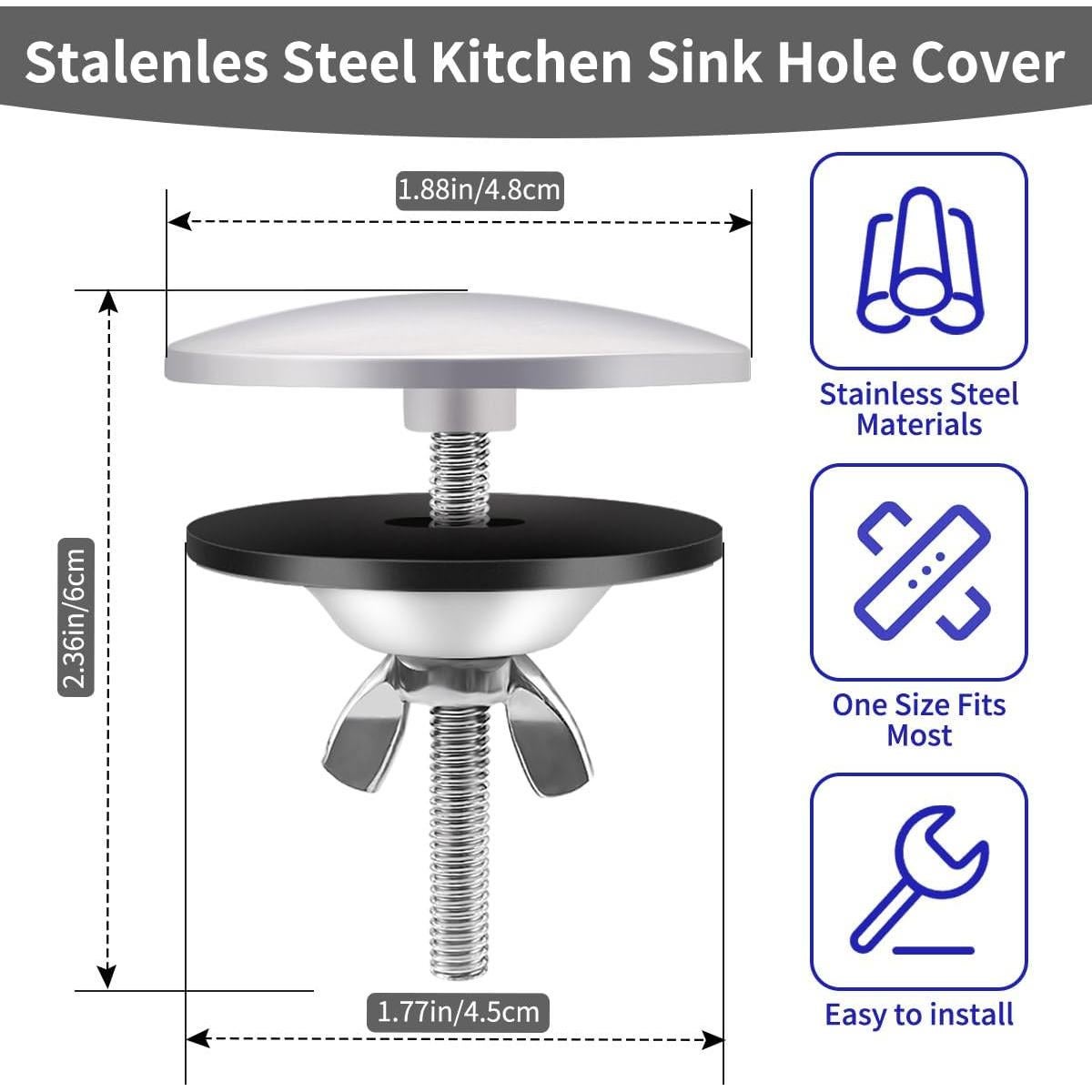 Cubierta de agujero de fregadero Quadafy 5.08 cm acero inoxidable