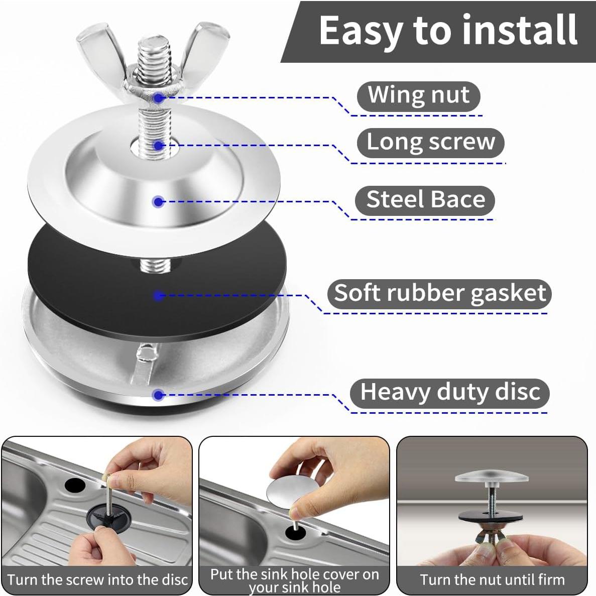 Cubierta de agujero de fregadero Quadafy 5.08 cm acero inoxidable