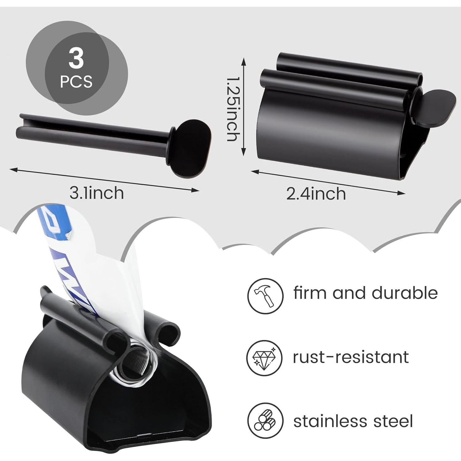 Exprimidor de Pasta de Dientes LOVEINUSA 3PCS Acero Inoxidable Negro