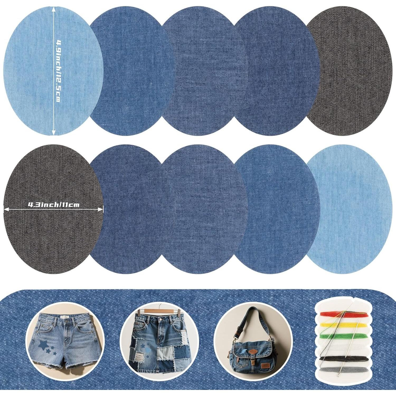 Parche de Algodón Ovalado MAQIHAN 10 PCS para Denim 10.9x12.4 cm