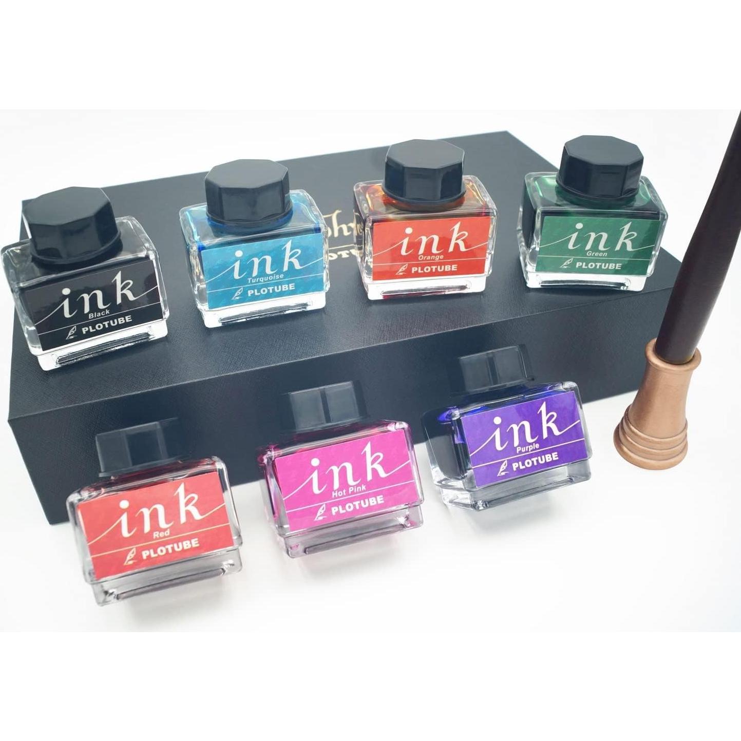 Juego de Caligrafía Plotube - Pluma de Madera y 7 Tintas