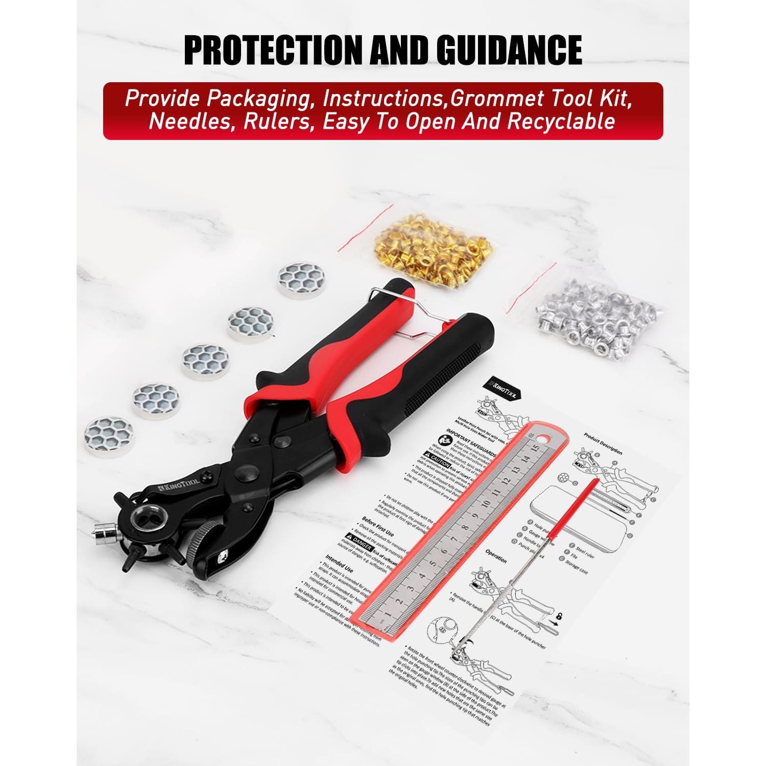 Perforador de Cuero 2 en 1 KingTool con Kit de Ojetes 200 Piezas