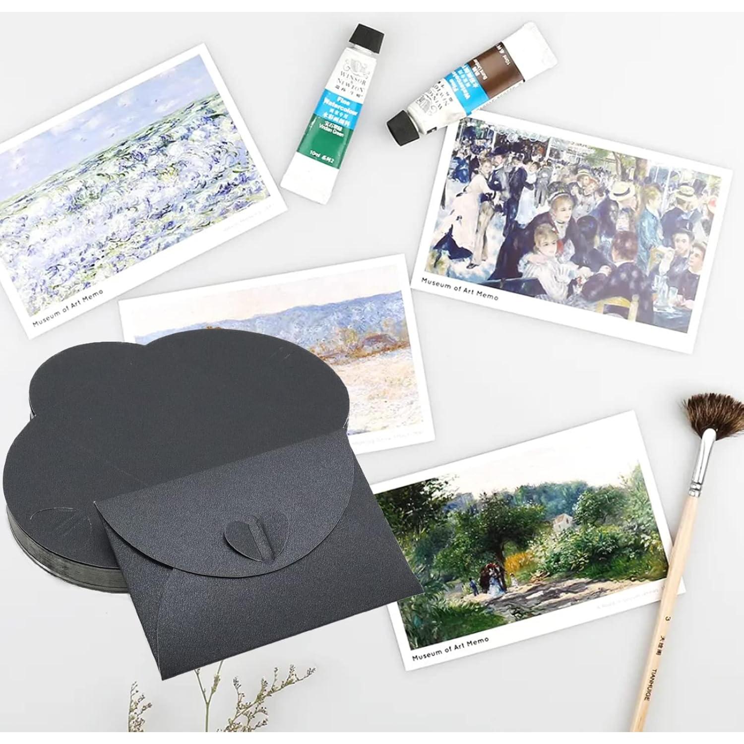 32 Mini Sobres de Papel Negro Joyangy con Cierre Corazón 100x70mm