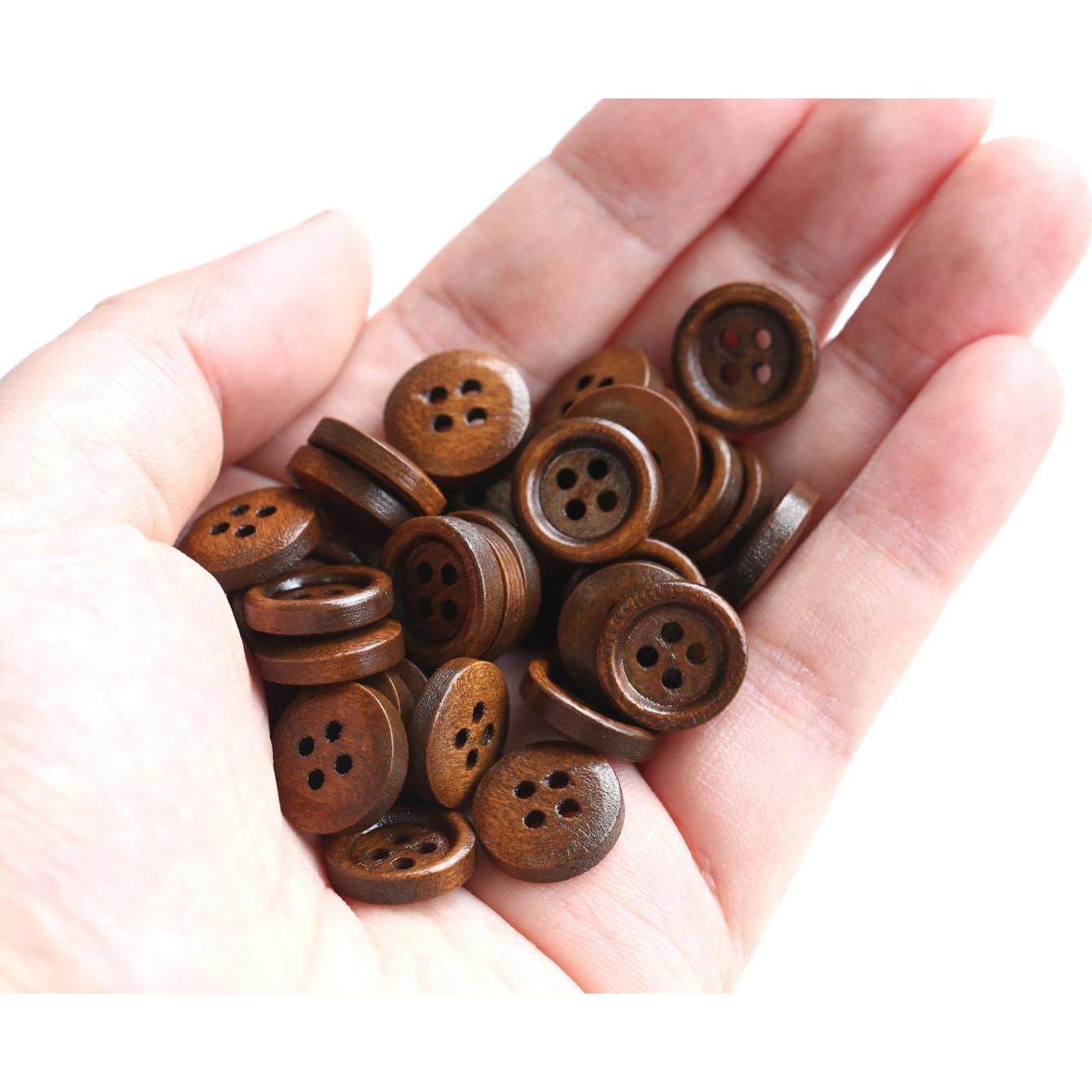 200PCS 1/2 Inch (12.5mm) Brown Color Wooden Buttons DIY Crafts Wood Button Sewing Project