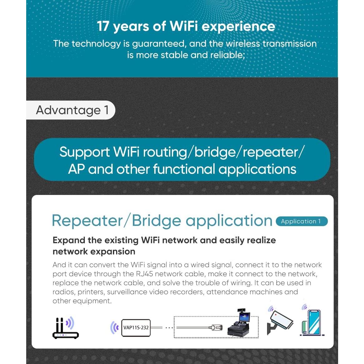 VONETS Servidor Serial WiFi Industrial VAP11S-232 2.4GHz