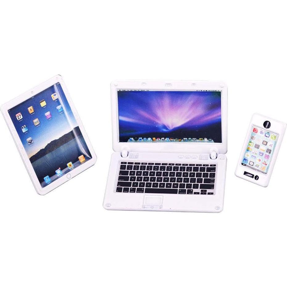 Miniaturas de Accesorios para Casa de Muñecas - 3 Portátiles Blancos