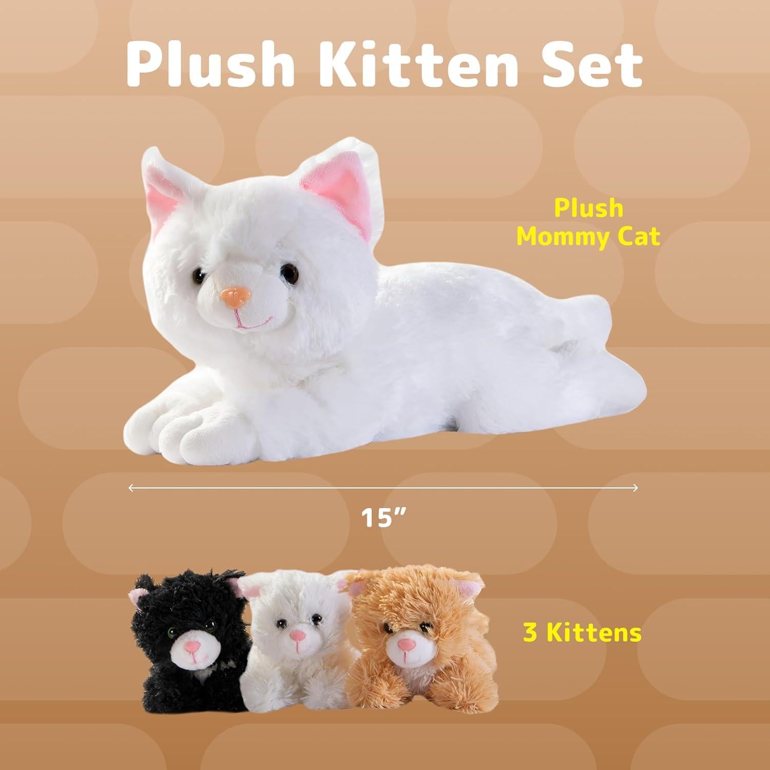 Conjunto de Juguetes de Peluche Prextex - Gato Grande y 3 Gatitos