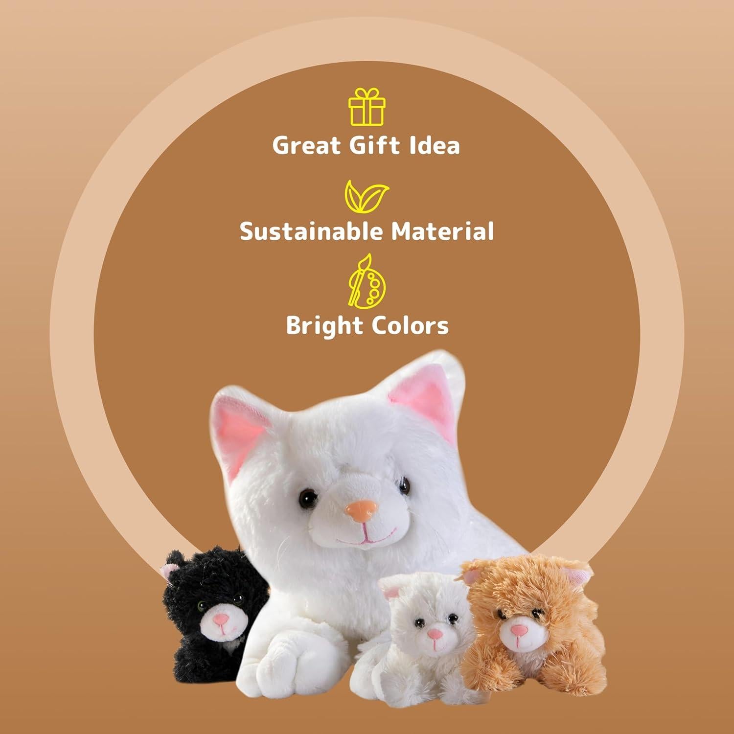 Conjunto de Juguetes de Peluche Prextex - Gato Grande y 3 Gatitos