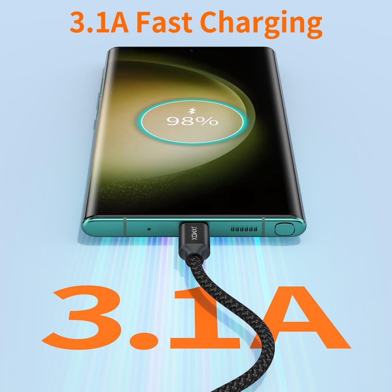 Cable USB C Corto JXMOX 0.15m 3-Pack Carga Rápida 3.1A Negro