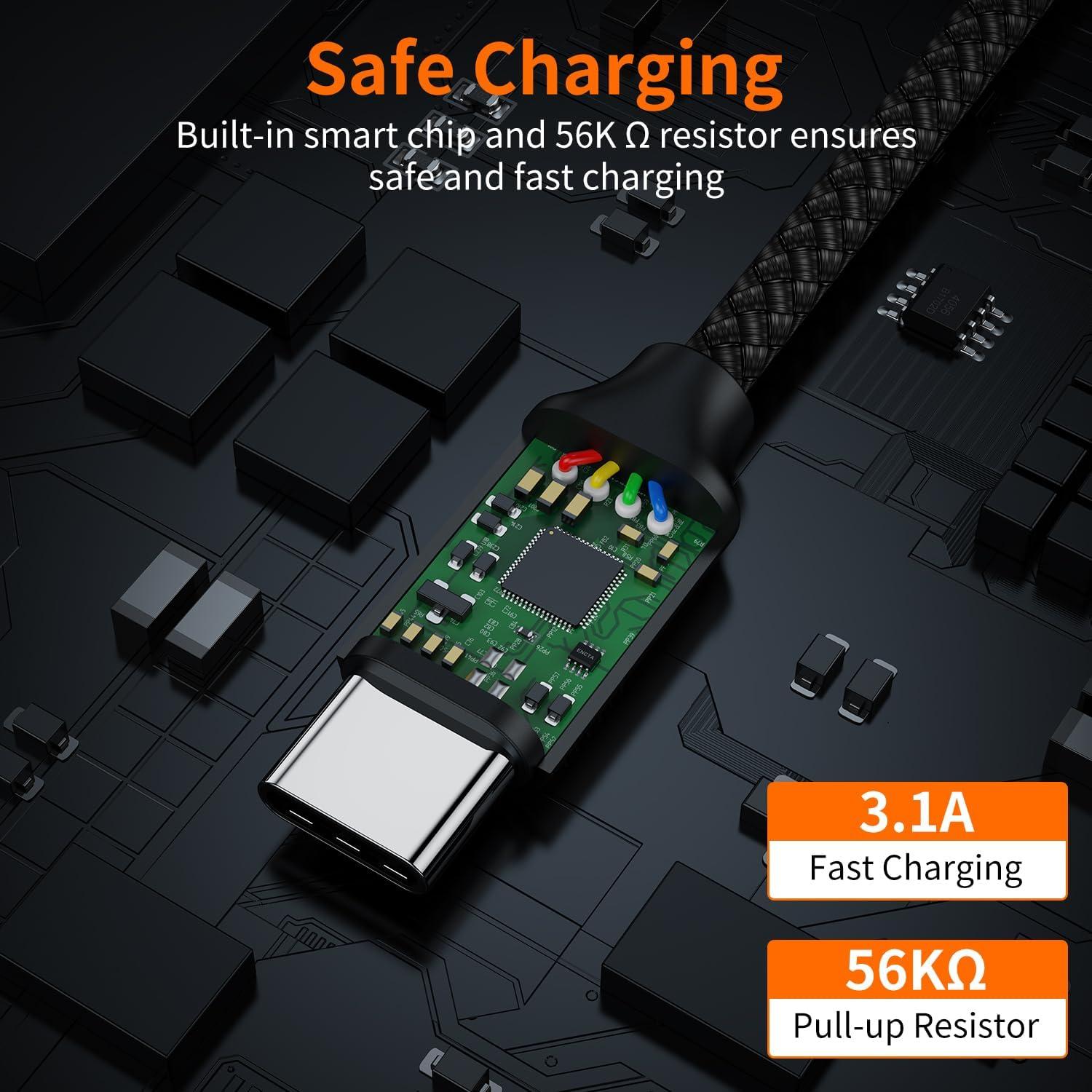 Cable USB C Corto JXMOX 0.15m 3-Pack Carga Rápida 3.1A Negro