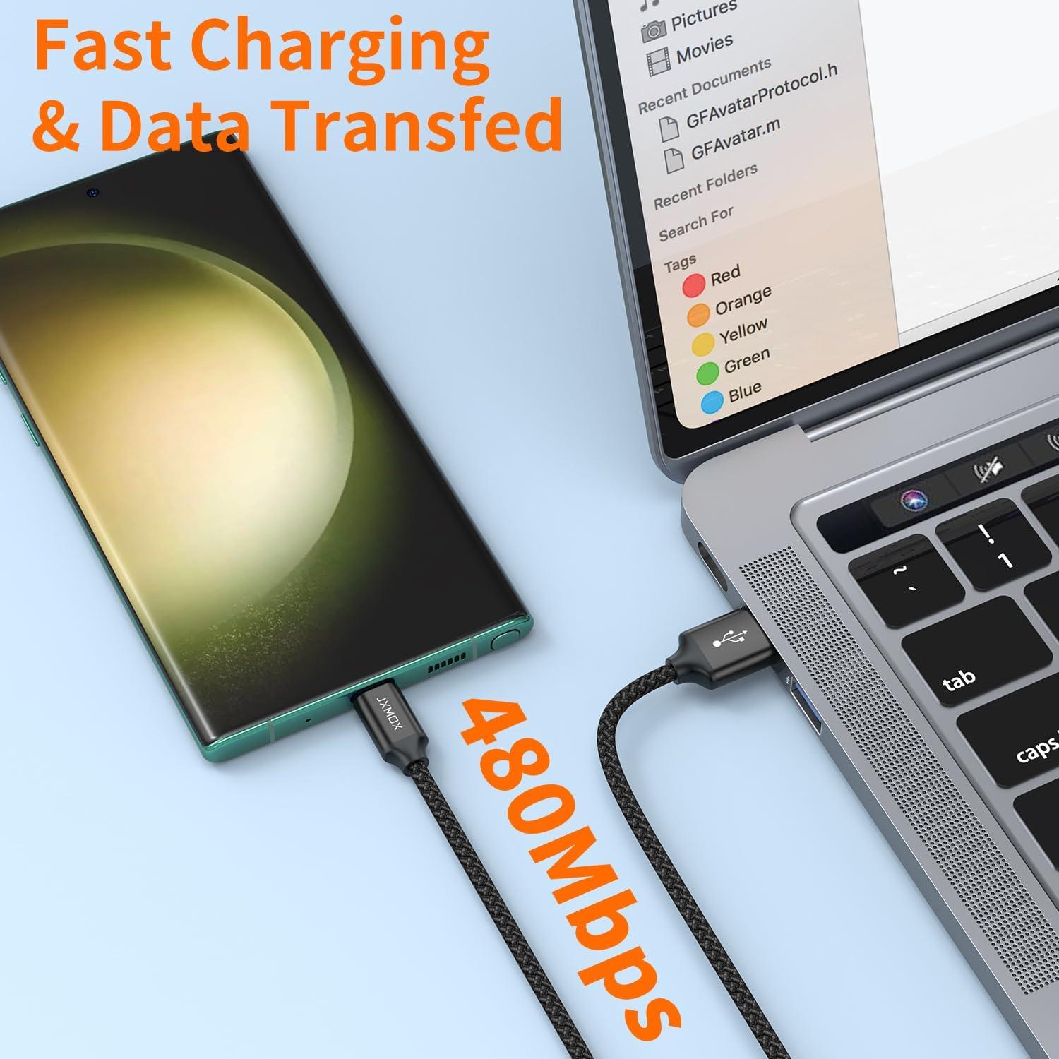 Cable USB C Corto JXMOX 0.15m 3-Pack Carga Rápida 3.1A Negro