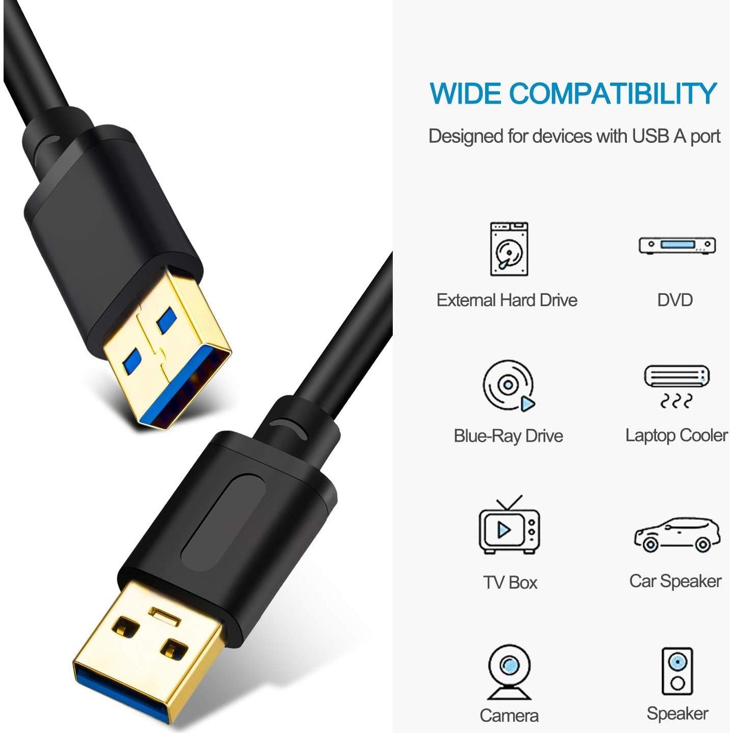 Cable USB 3.0 Macho a Macho 0.3M Jelly Tang Baño de Oro