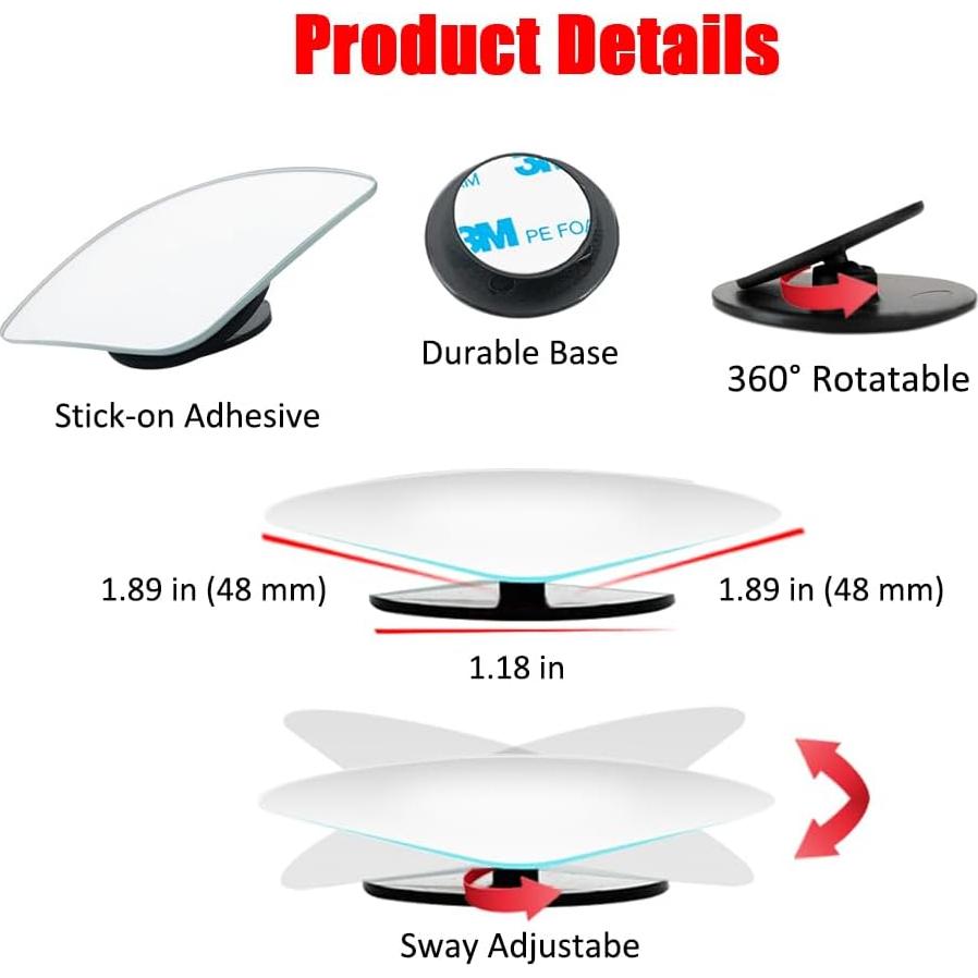 Espejo de Punto Ciego Ampper, 2 Piezas, Vidrio HD Convexo