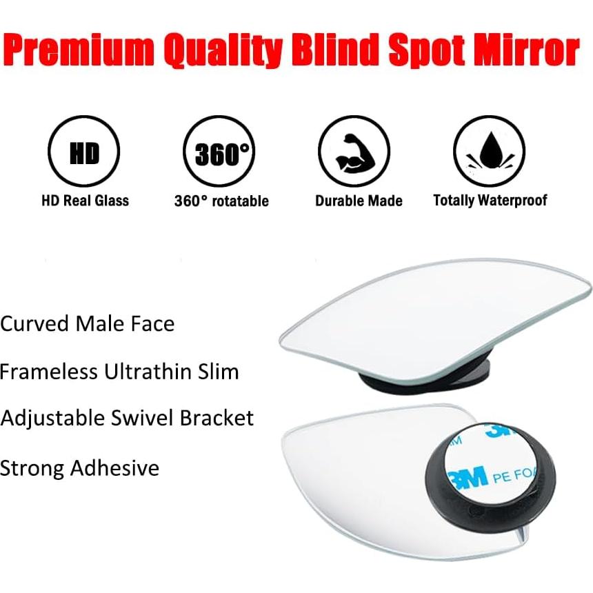 Espejo de Punto Ciego Ampper, 2 Piezas, Vidrio HD Convexo