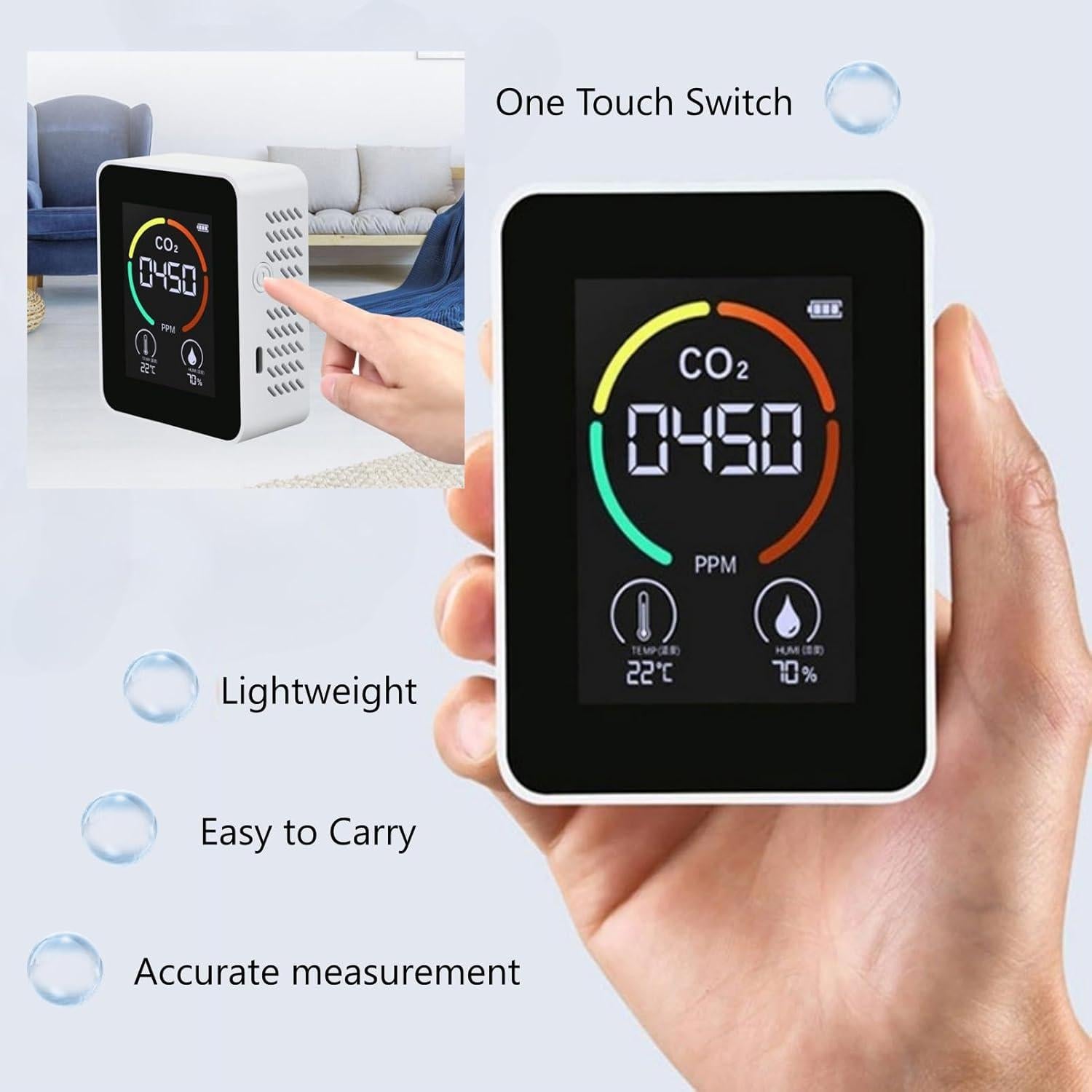 Detector de CO2 KATZEIST 3 en 1, Monitor de Calidad del Aire