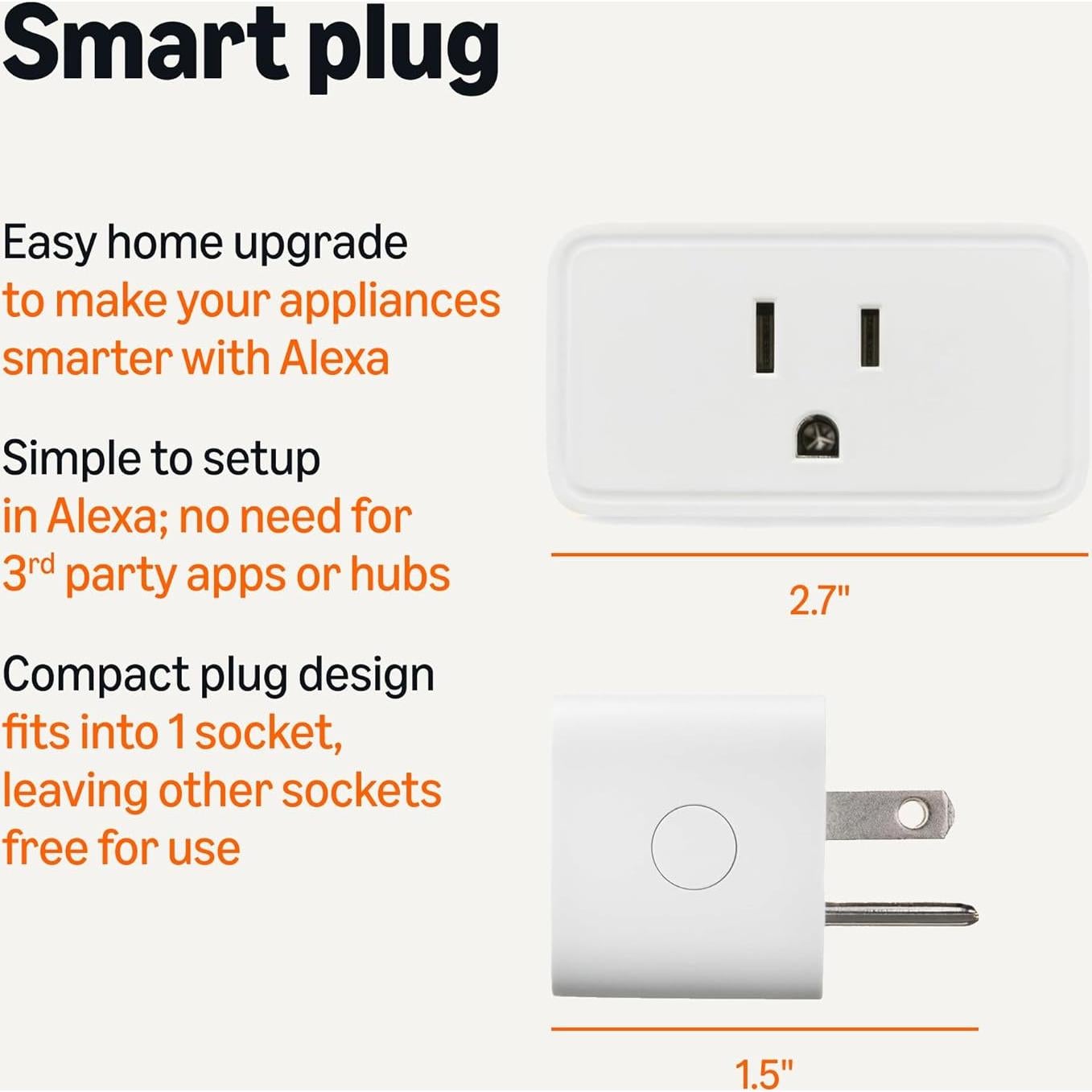 Enchufe Inteligente Amazon Basics, Control Alexa, 1800W, Blanco