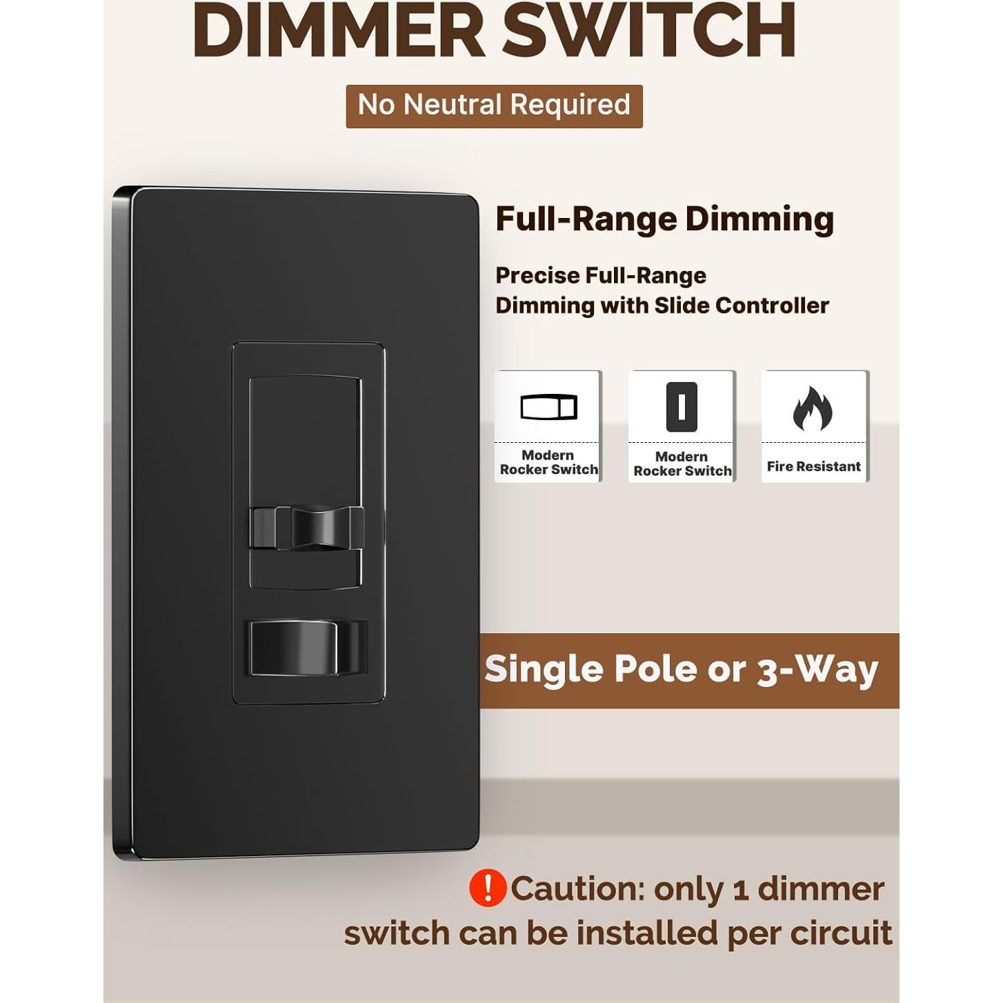 Interruptor Regulable MOES Negro 600W para LED y CFL