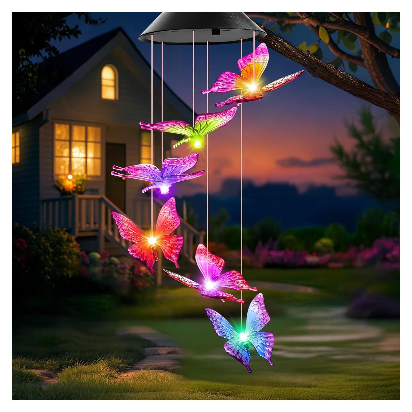 Campanas de Viento Solares Winzwon Mariposa Decoración Jardín