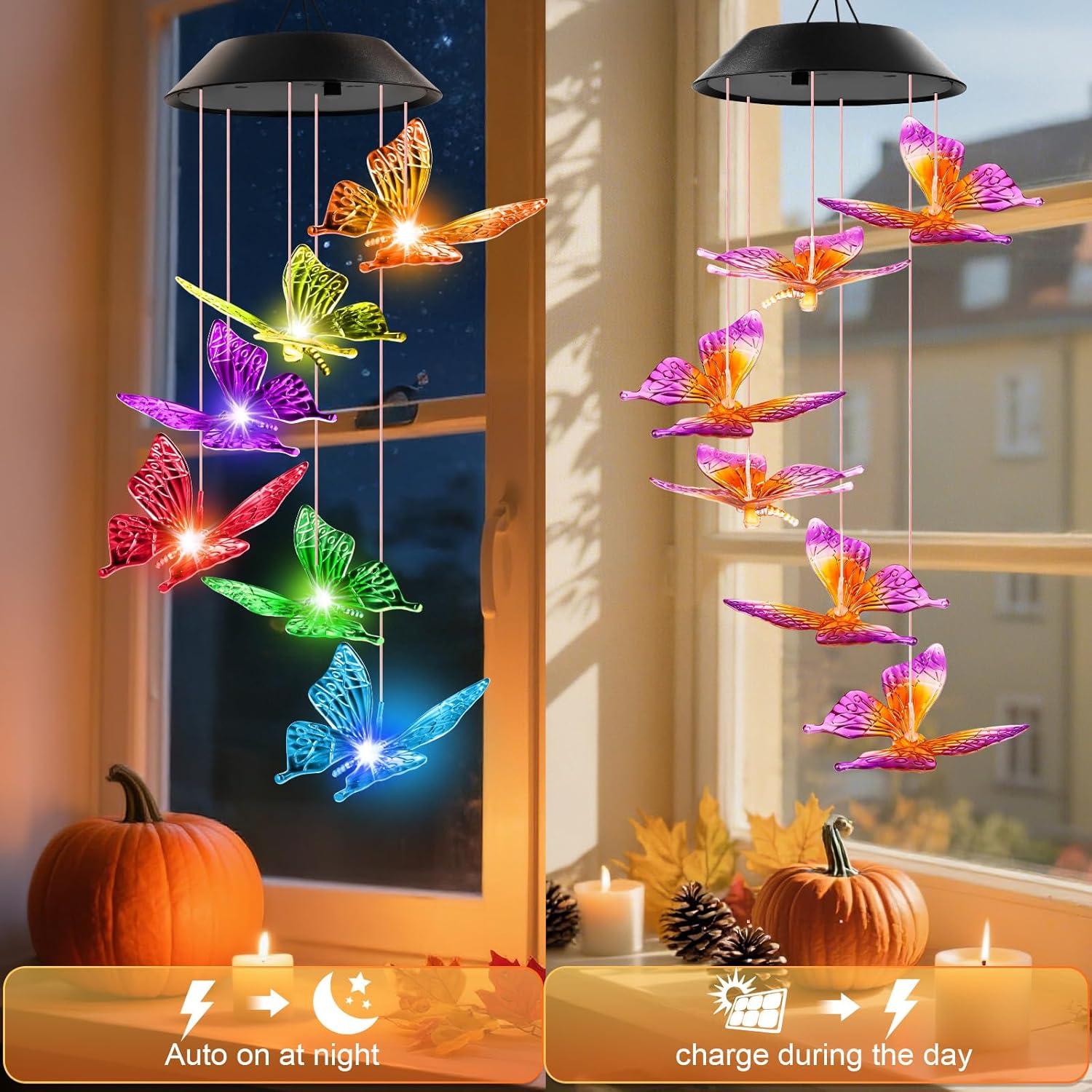 Campanas de Viento Solares Winzwon Mariposa Decoración Jardín