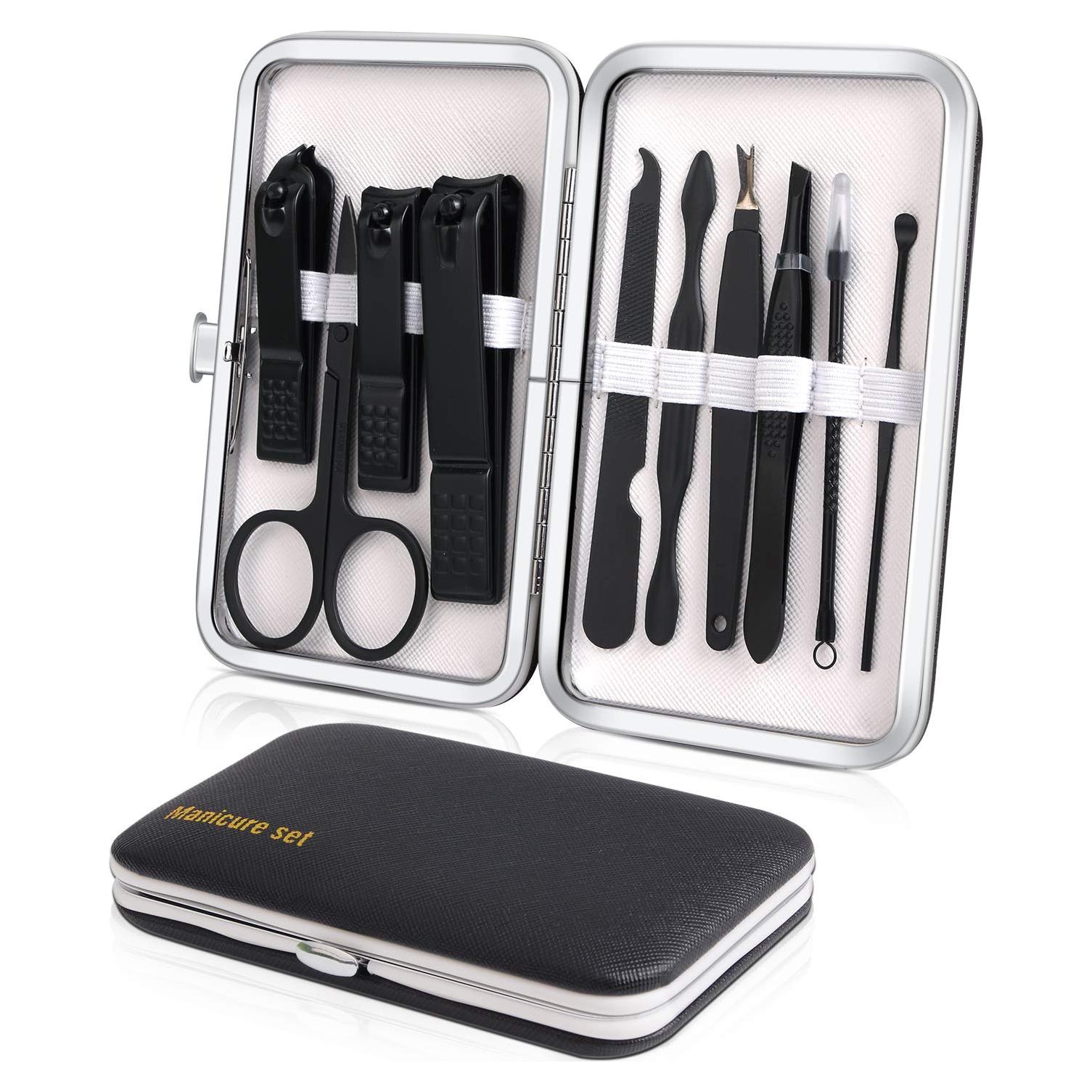 Kit de Manicura Portátil Keiby Citom 10 Piezas Acero Inoxidable Negro