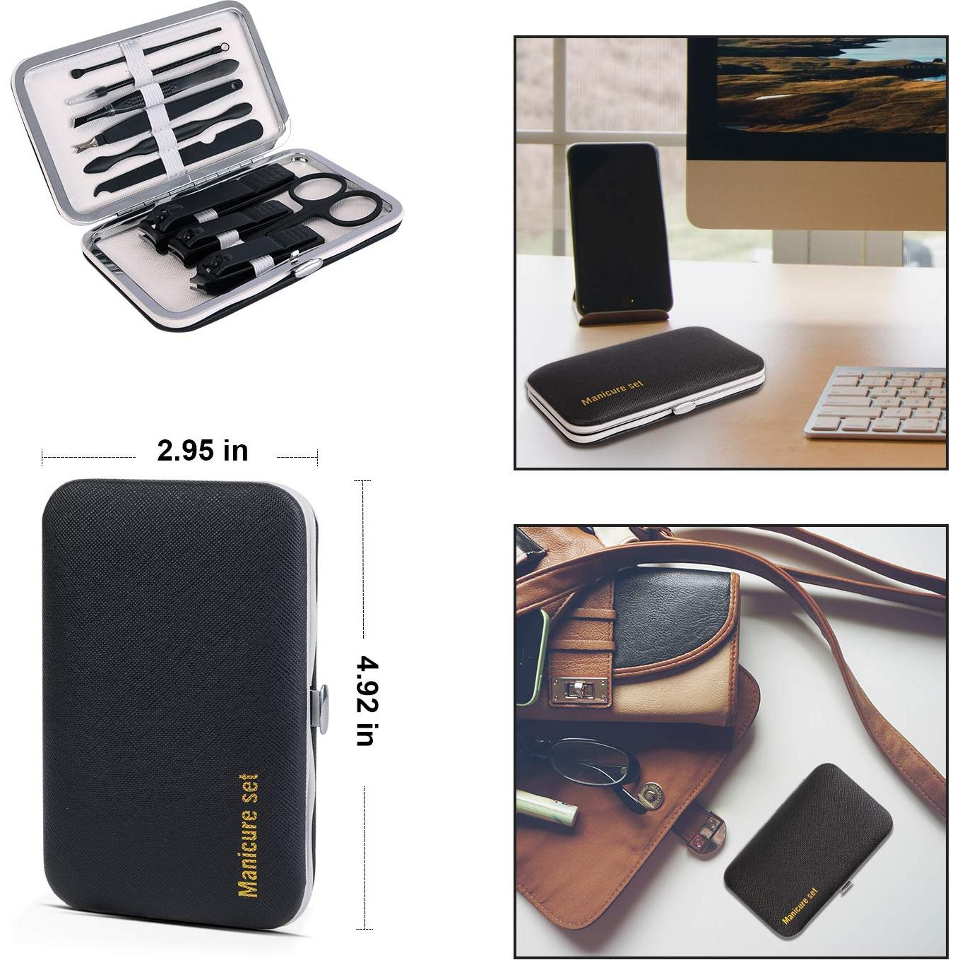 Kit de Manicura Portátil Keiby Citom 10 Piezas Acero Inoxidable Negro