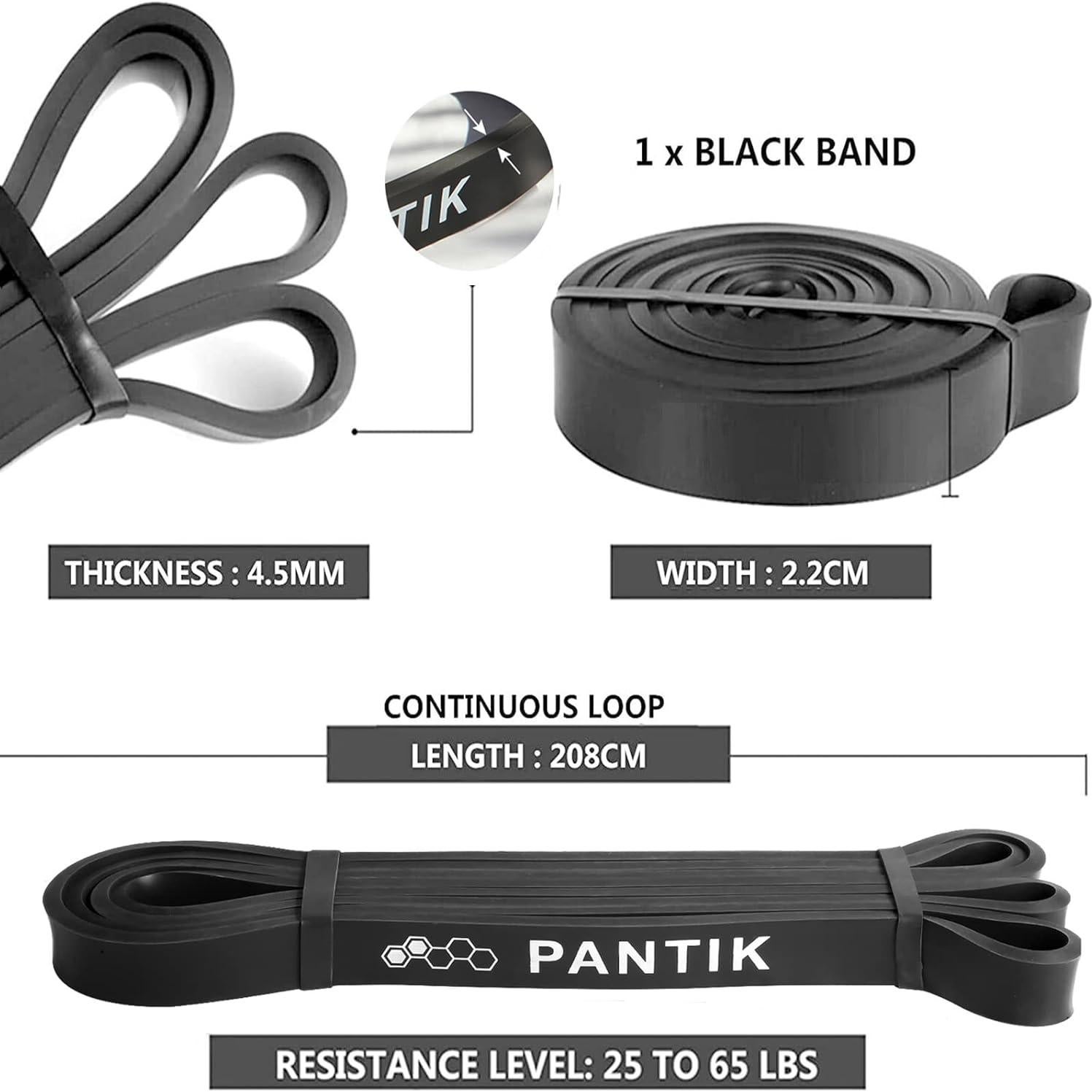 Banda de Resistencia PANTIK Negra 25-65 lbs para Ejercicio
