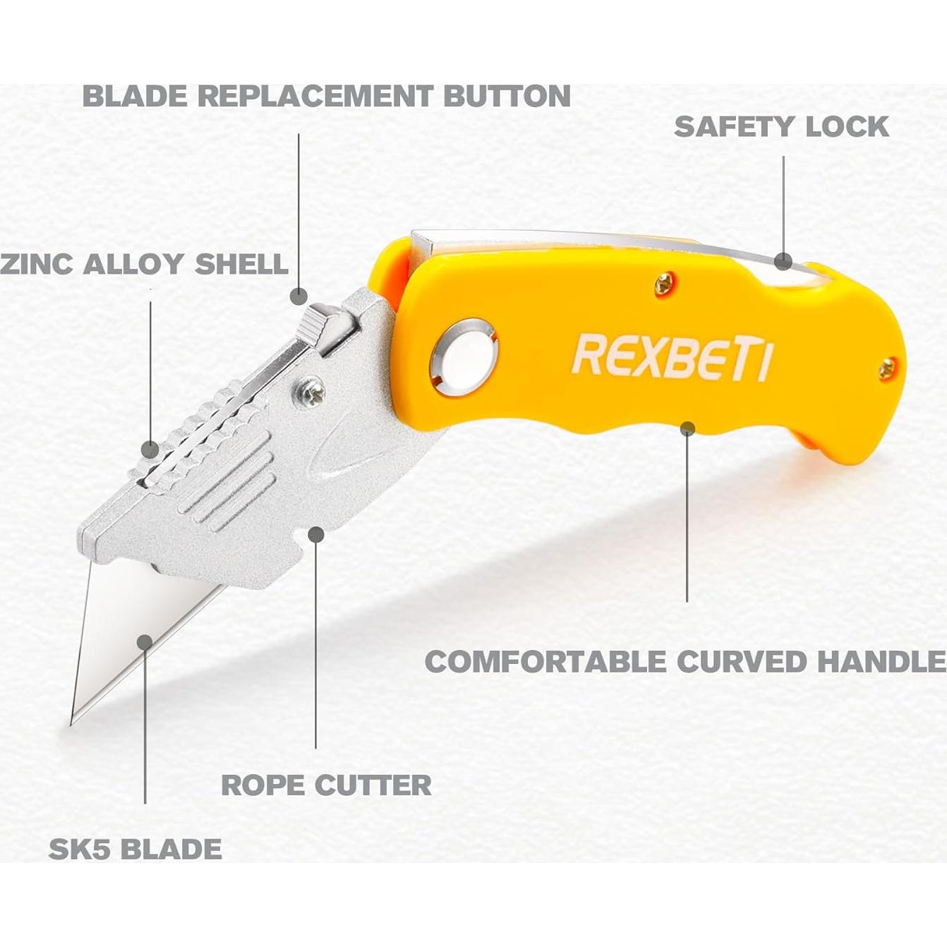 Cuchillos Utilitarios Plegables REXBETI 4-Pack SK5 con 10 Cuchillas
