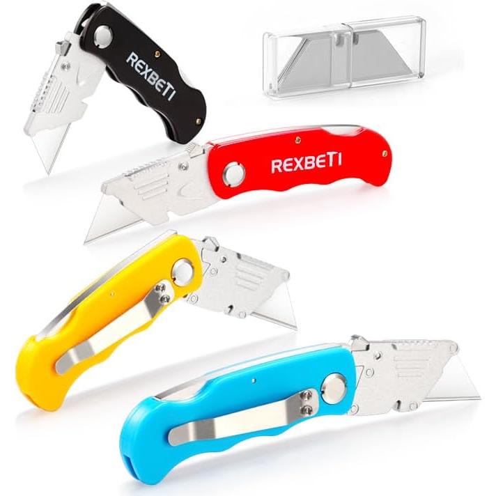 Cuchillos Utilitarios Plegables REXBETI 4-Pack SK5 con 10 Cuchillas