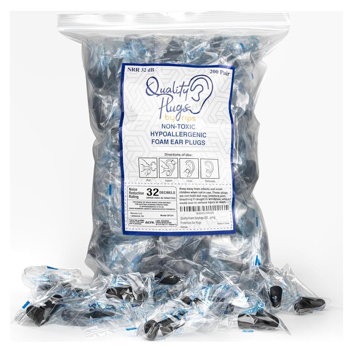 Tapones de Espuma Quality Plugs 200 Pares 32dB Cancelación Ruido