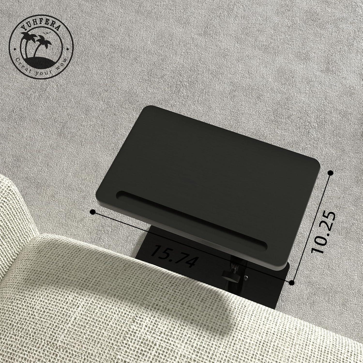 Mesa lateral ajustable YUHFERA negra de bambú 63.5 cm