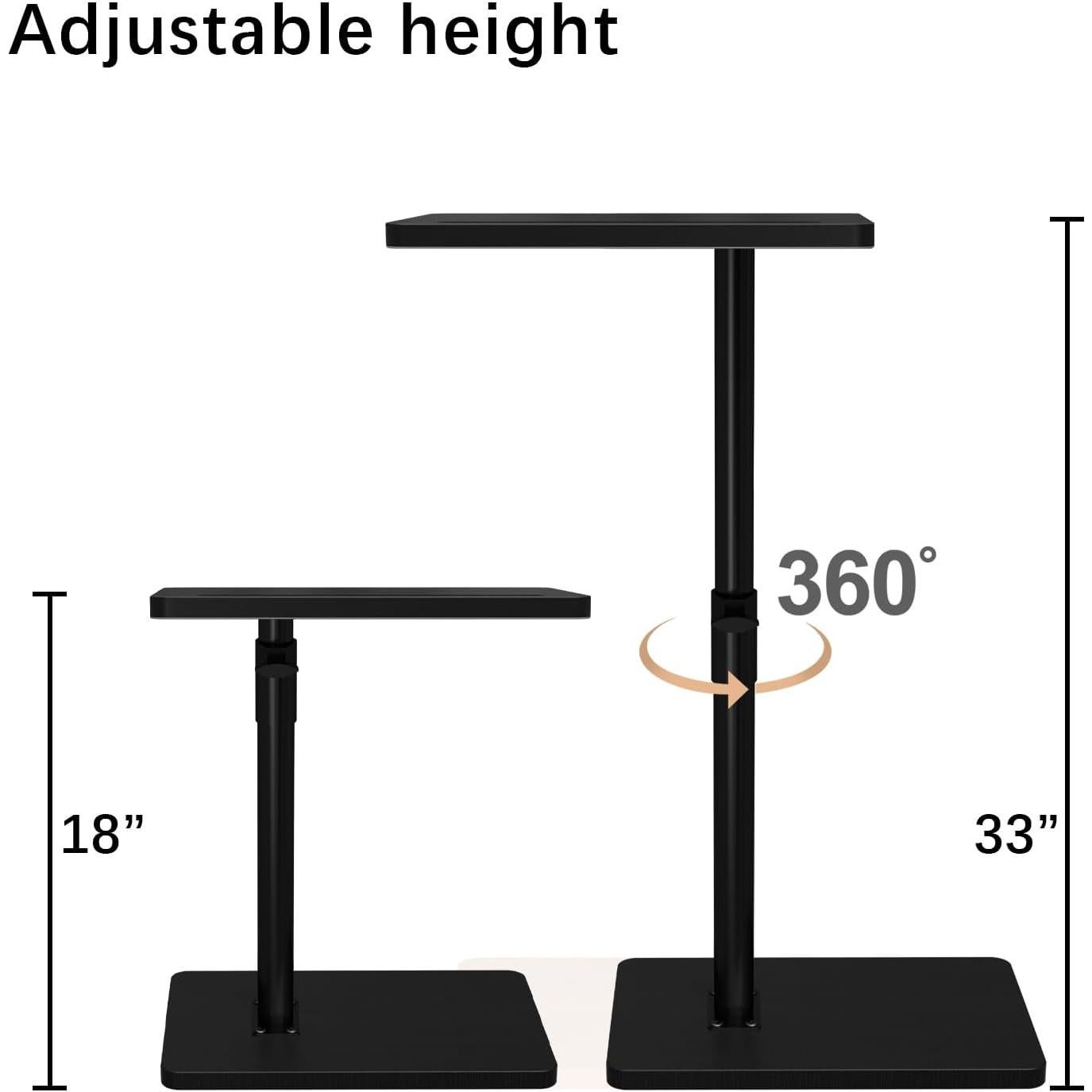 Mesa lateral ajustable YUHFERA negra de bambú 63.5 cm
