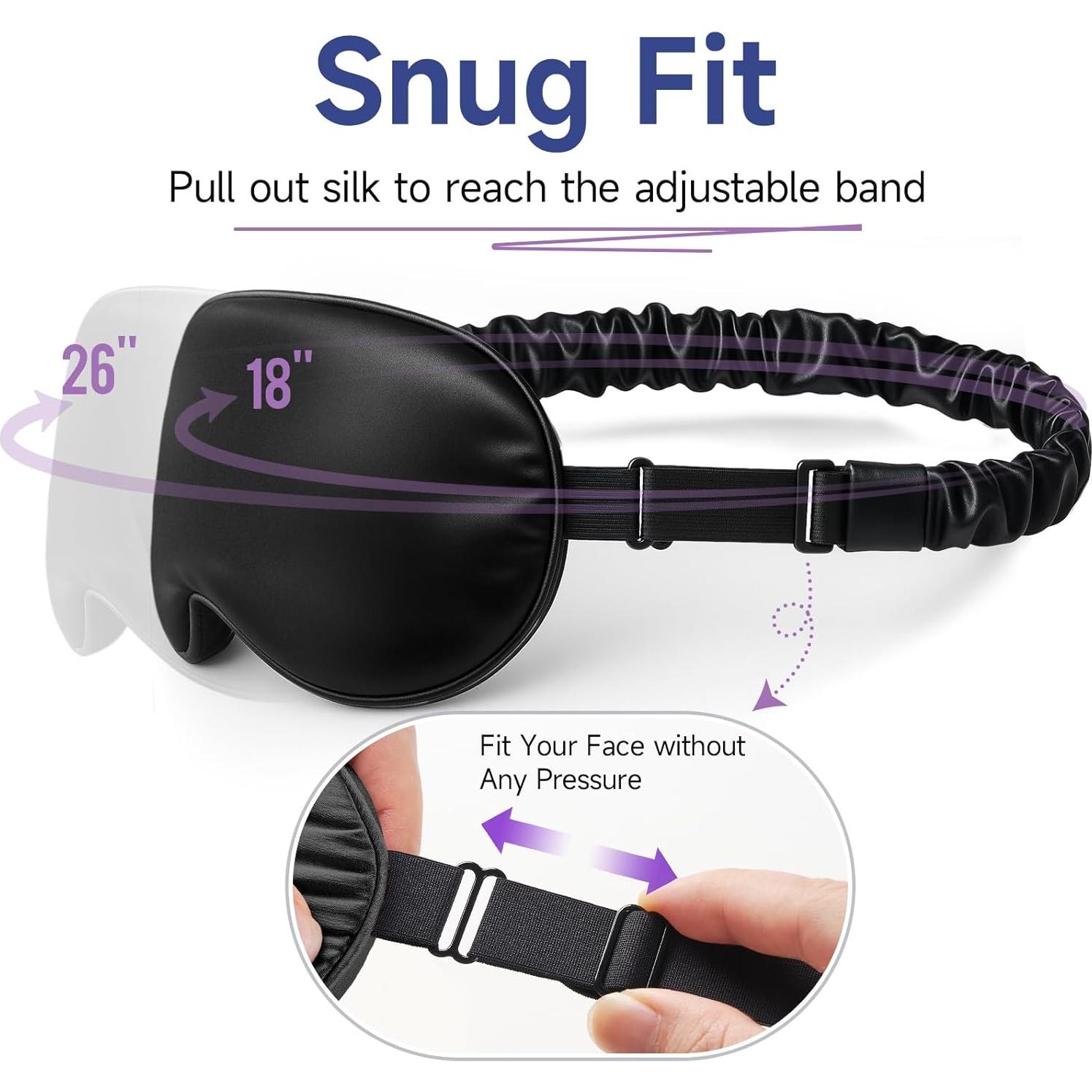 Máscara de Sueño de Seda Umisleep 100% Pura Negra Ajustable