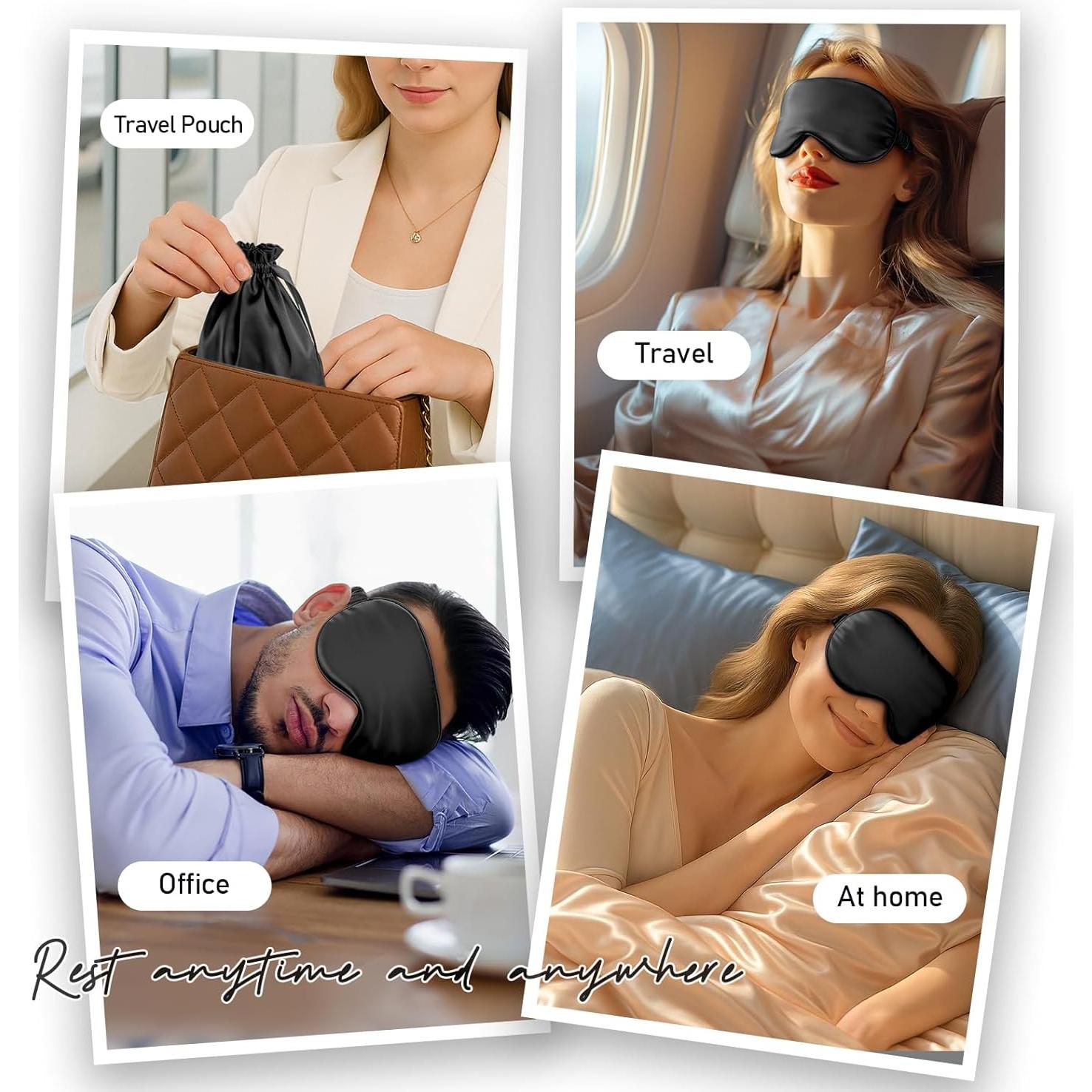 Máscara de Sueño de Seda Umisleep 100% Pura Negra Ajustable