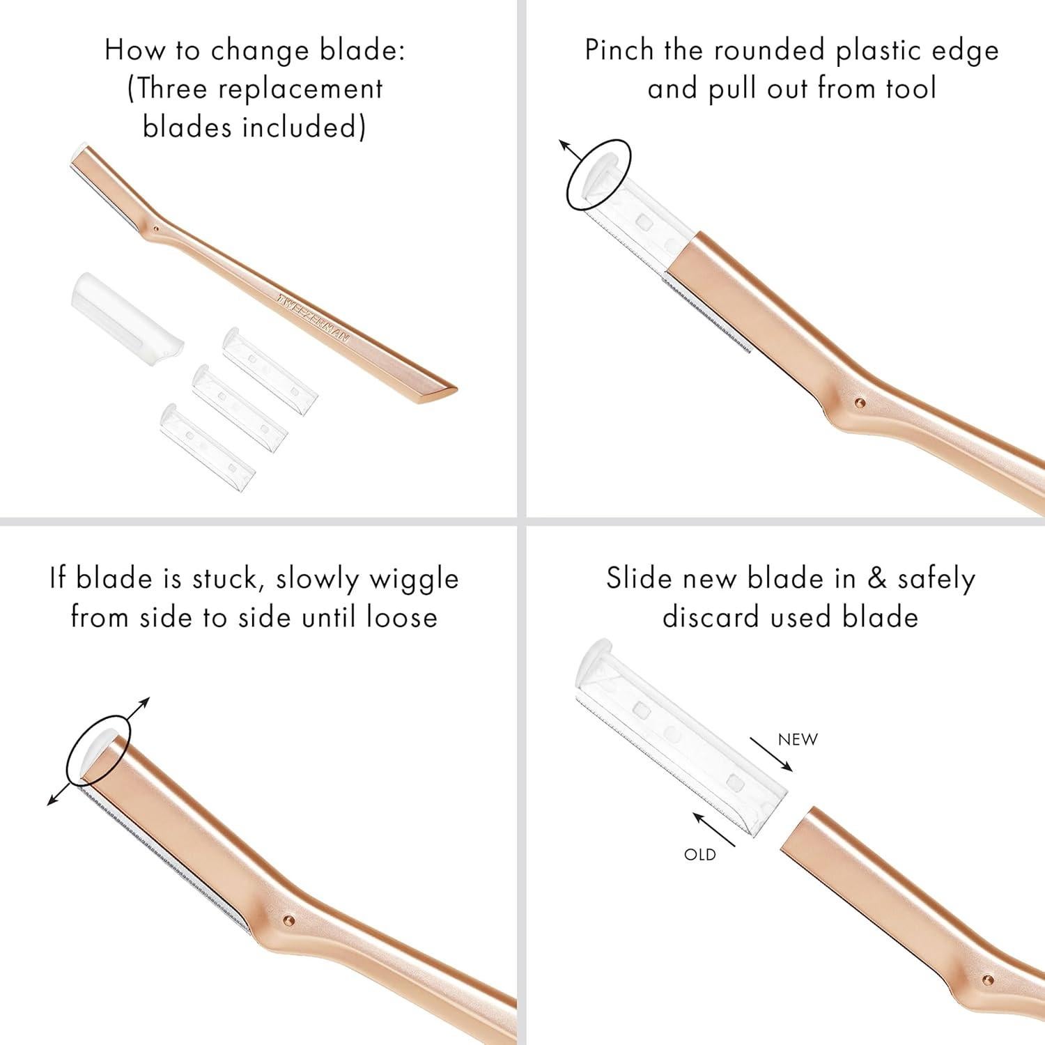 Razor Facial Tweezerman Oro Rosa - Reutilizable con 3 Hojas