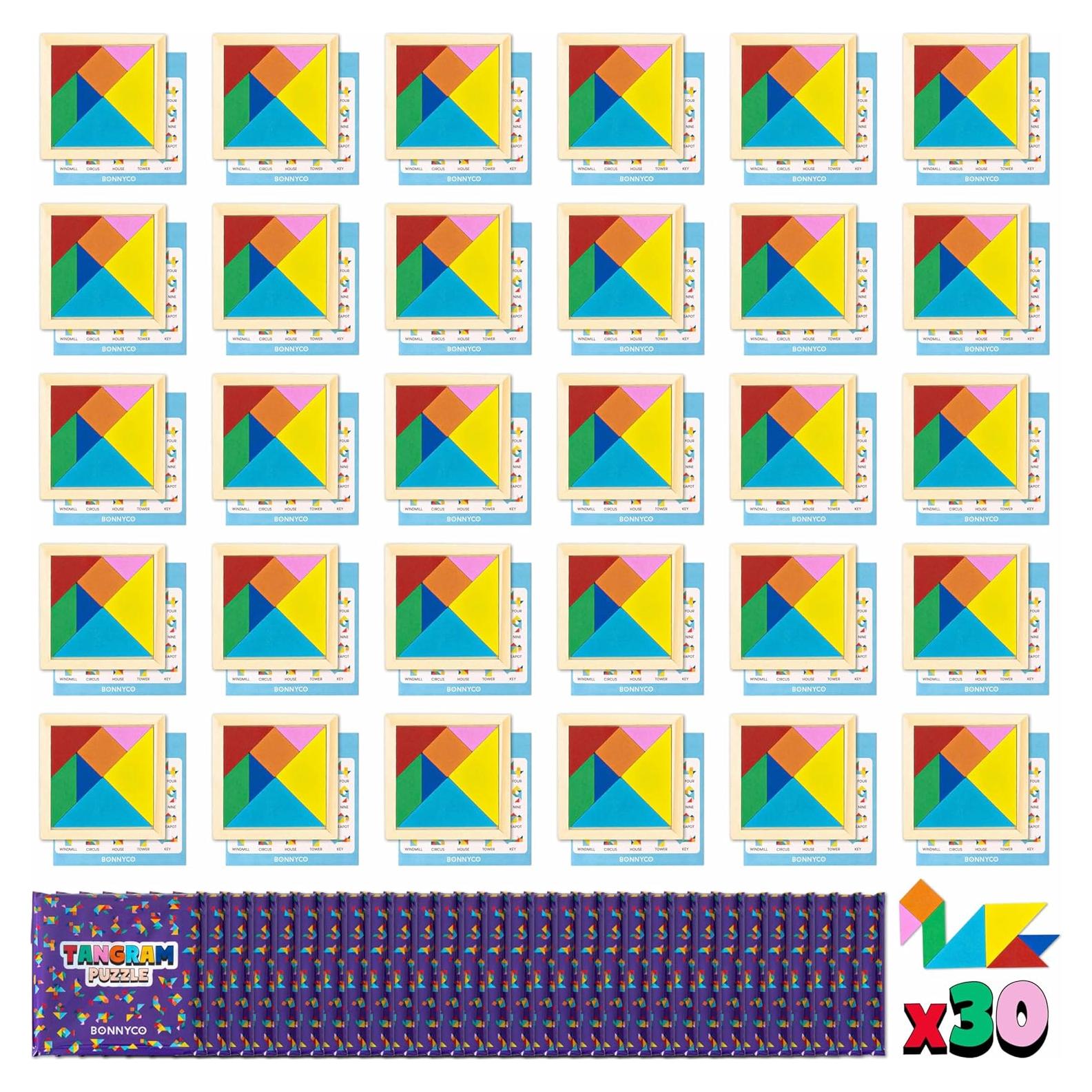Paquete de 30 Rompecabezas Tangram de Madera para Niños