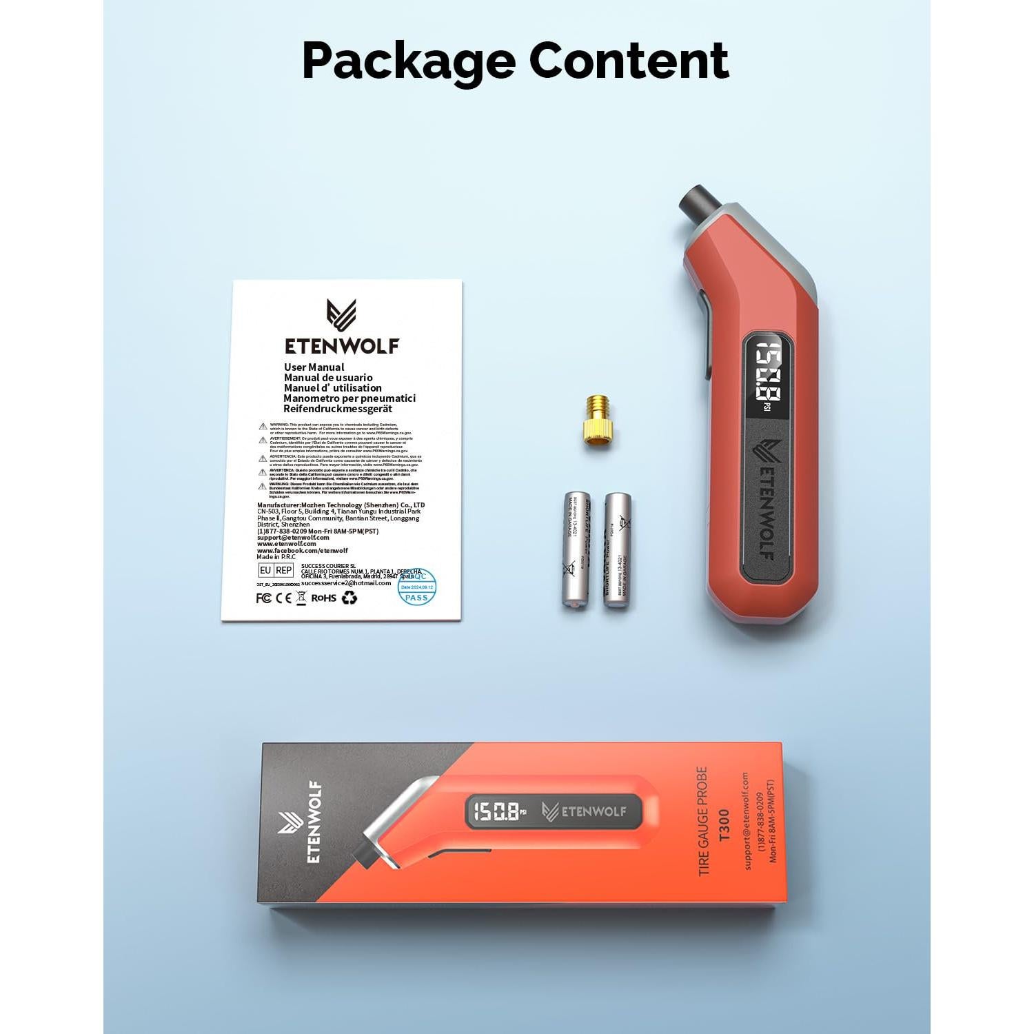 Medidor de Presión de Neumáticos ETENWOLF T300 Plus 200 PSI