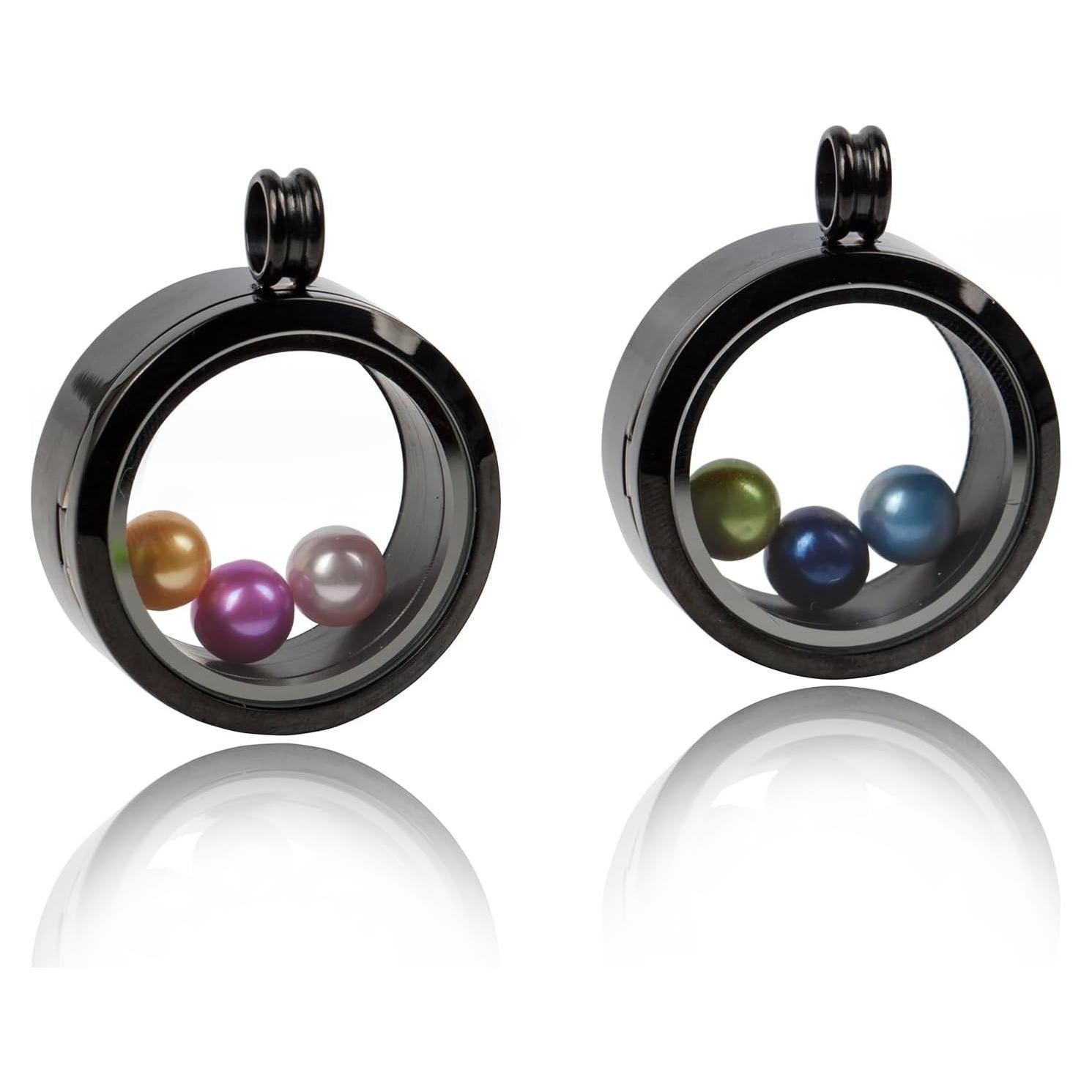 2 Colgantes Flotantes de Acero Inoxidable 316L 30mm con Perlas