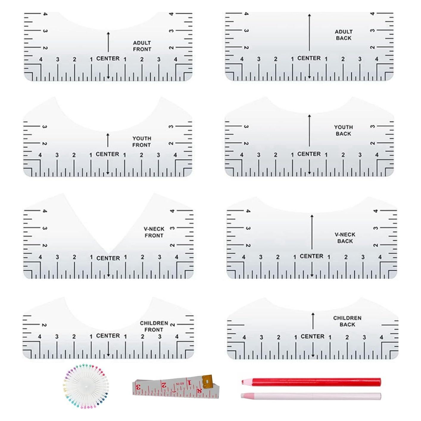 Guía de Regla para Camisetas LINXIAO 12 Piezas PVC Transparente