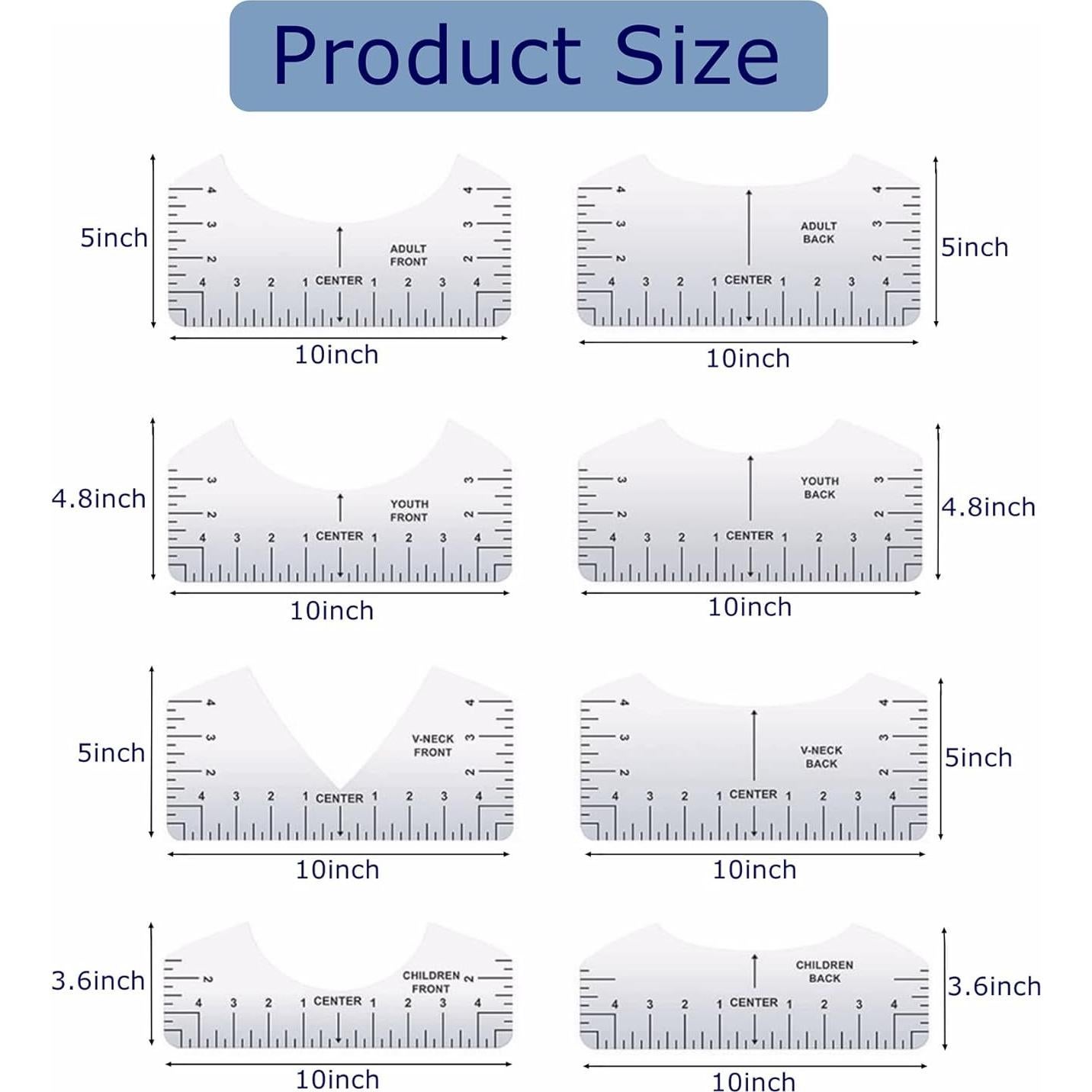 Guía de Regla para Camisetas LINXIAO 12 Piezas PVC Transparente