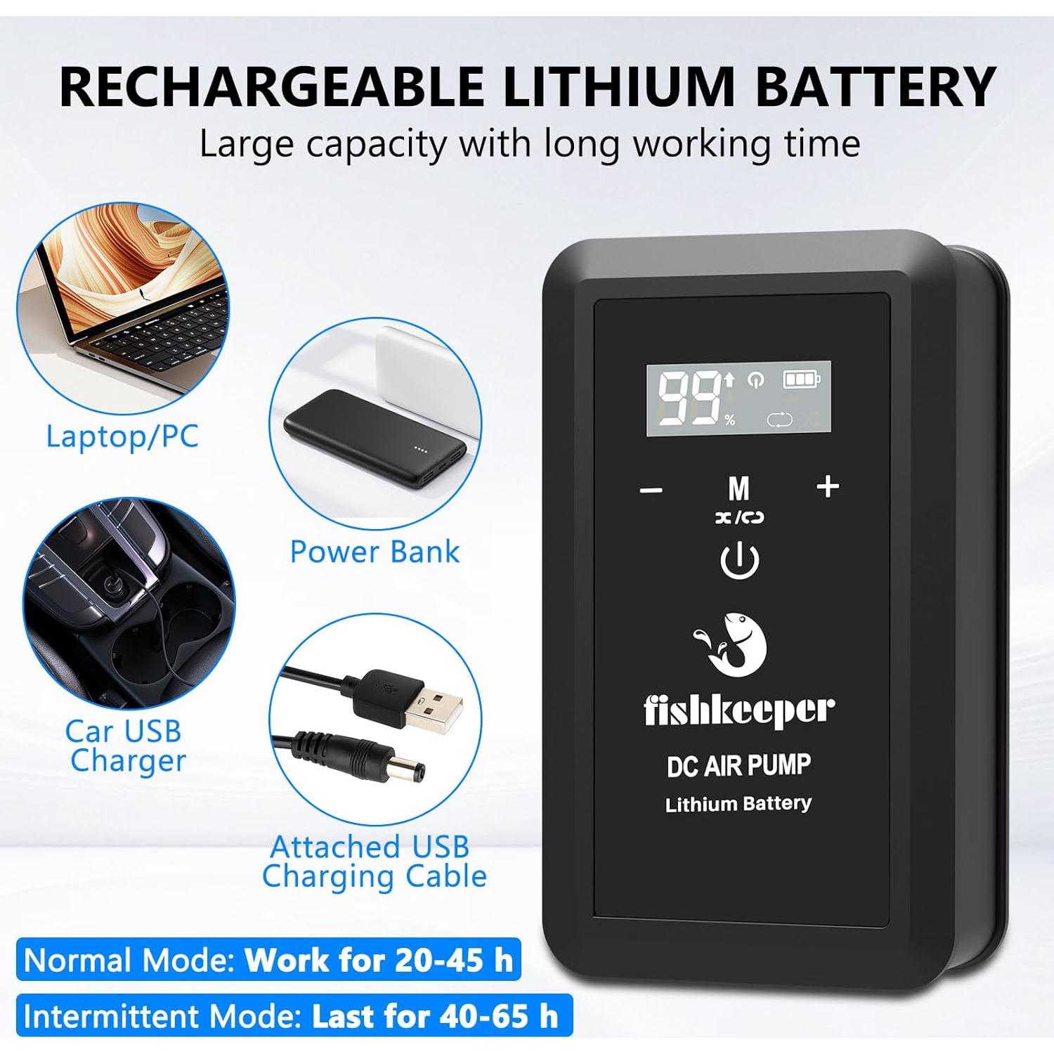 Bomba de Aire Recargable Fishkeeper 8W para Acuarios 10-120 Gal