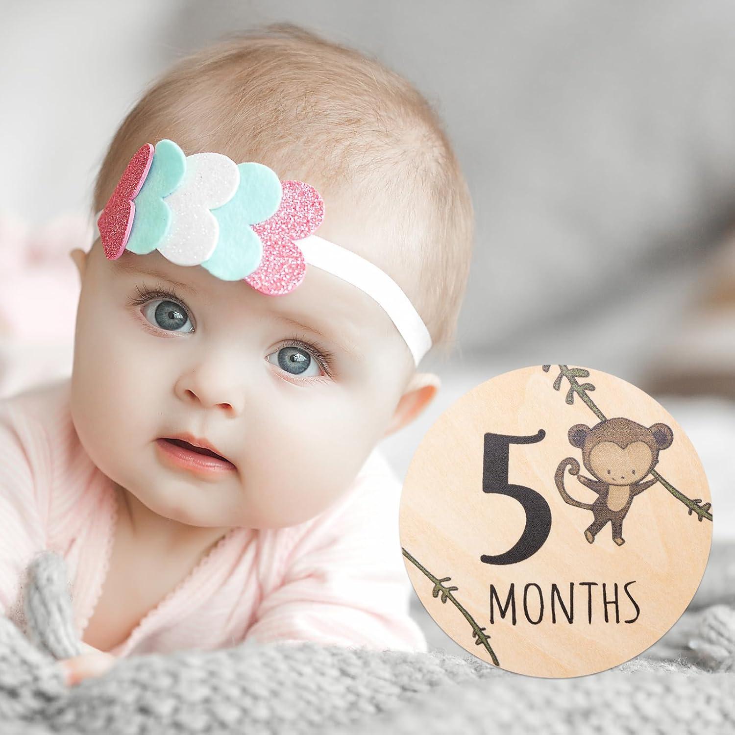 Tarjetas de Hitos Mensuales Bebé - 7 Discos Madera Animales